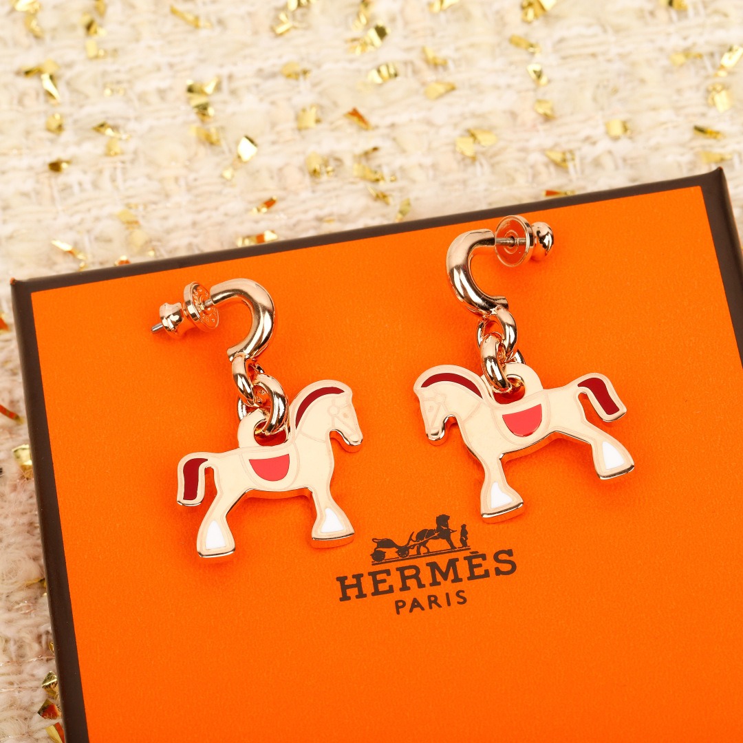 【原單】Hermès 小馬琺瑯滴油耳環 - 禮盒裝