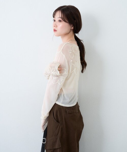 花花刺繡薄紗上衣【JT025】