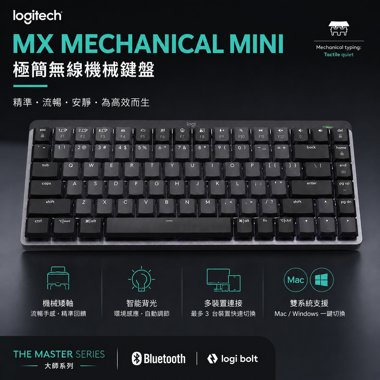 Logitech Master Series MX Mechanical Mini 無線發光迷你鍵盤 - 平行進口