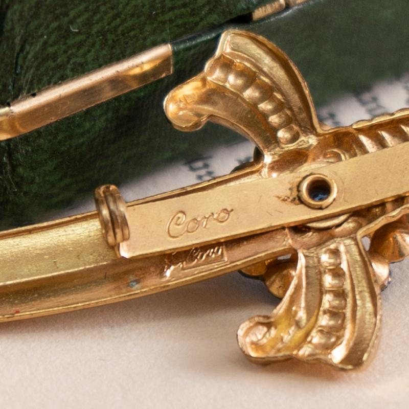RARE! C.a. 1940-50s Coro Pegasus Sapphire Rhinestone Sword Brooch /Unisex Brooch (MW201)