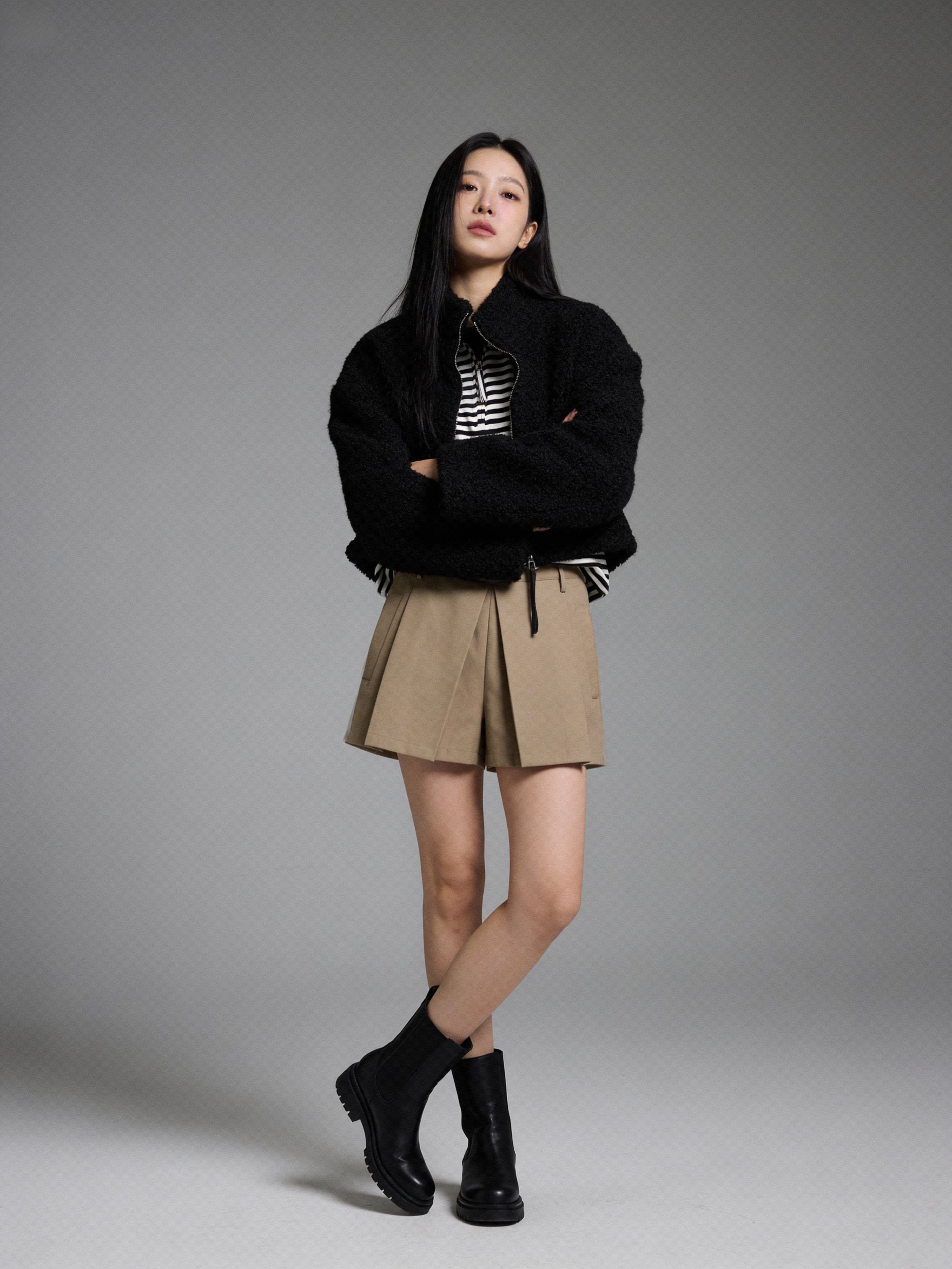 毛絨短版拉鍊外套