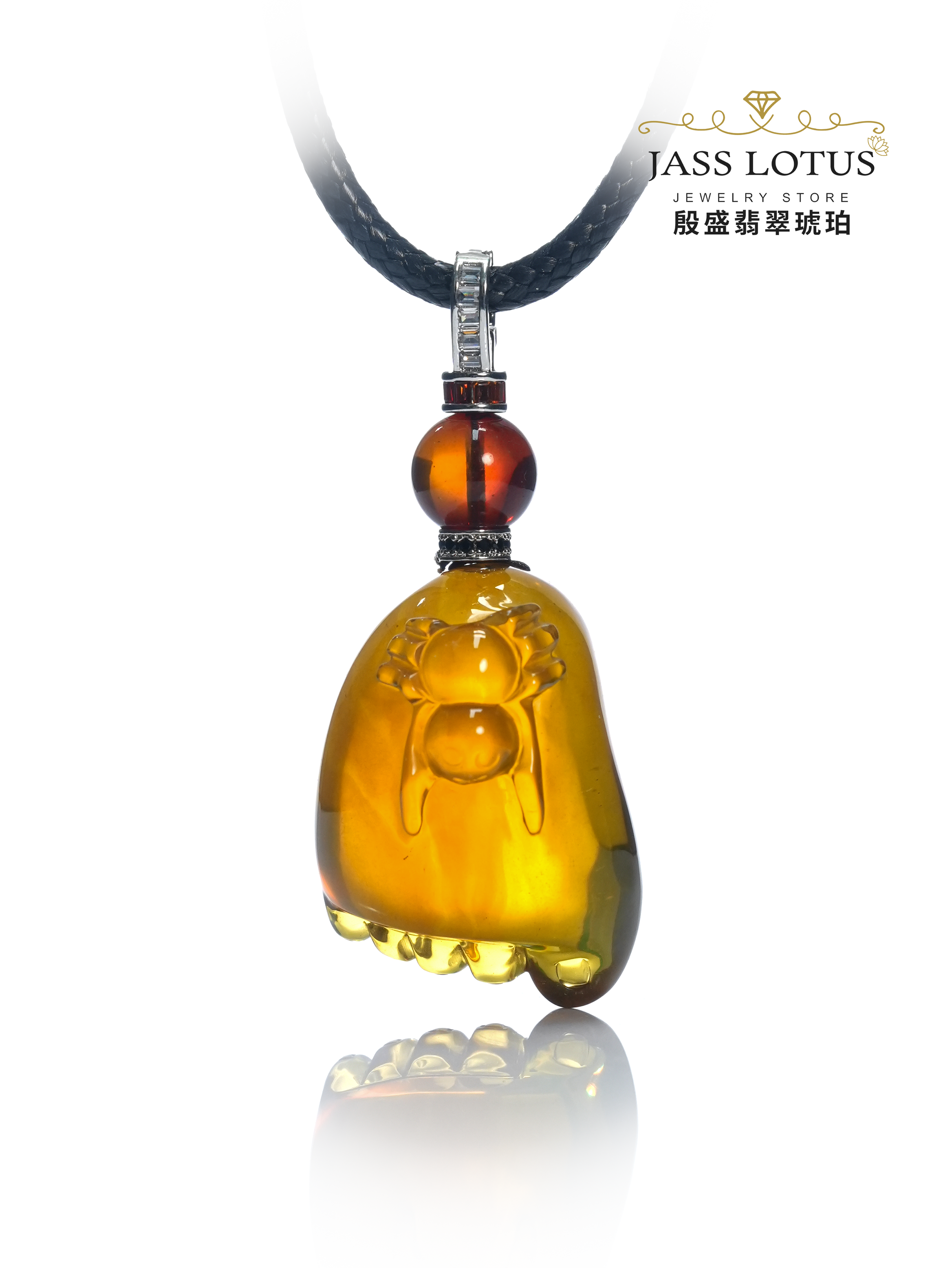 緬甸天然琥珀金棕紅珀"知足常樂"吊墜