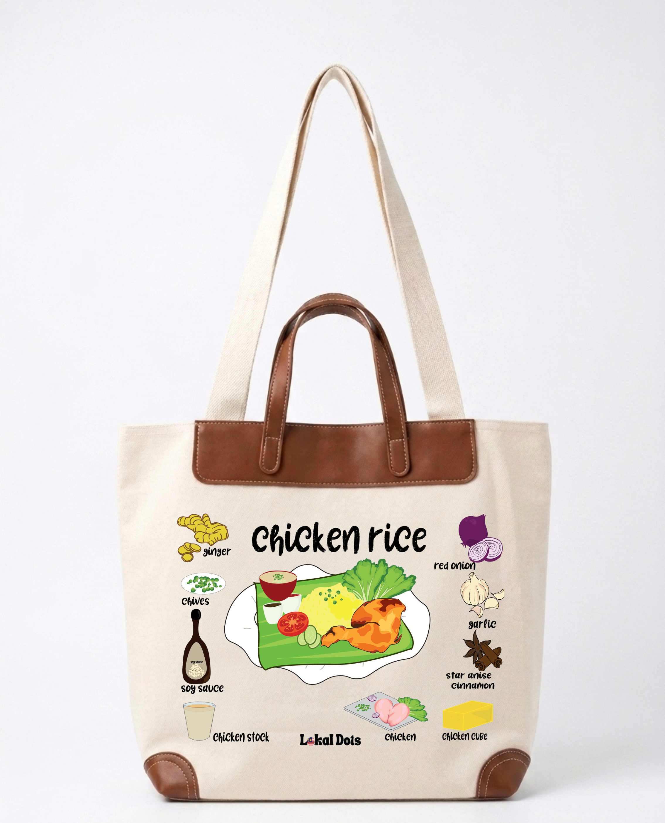 LD77 - PU Handle Tote Bag Chicken Rice 