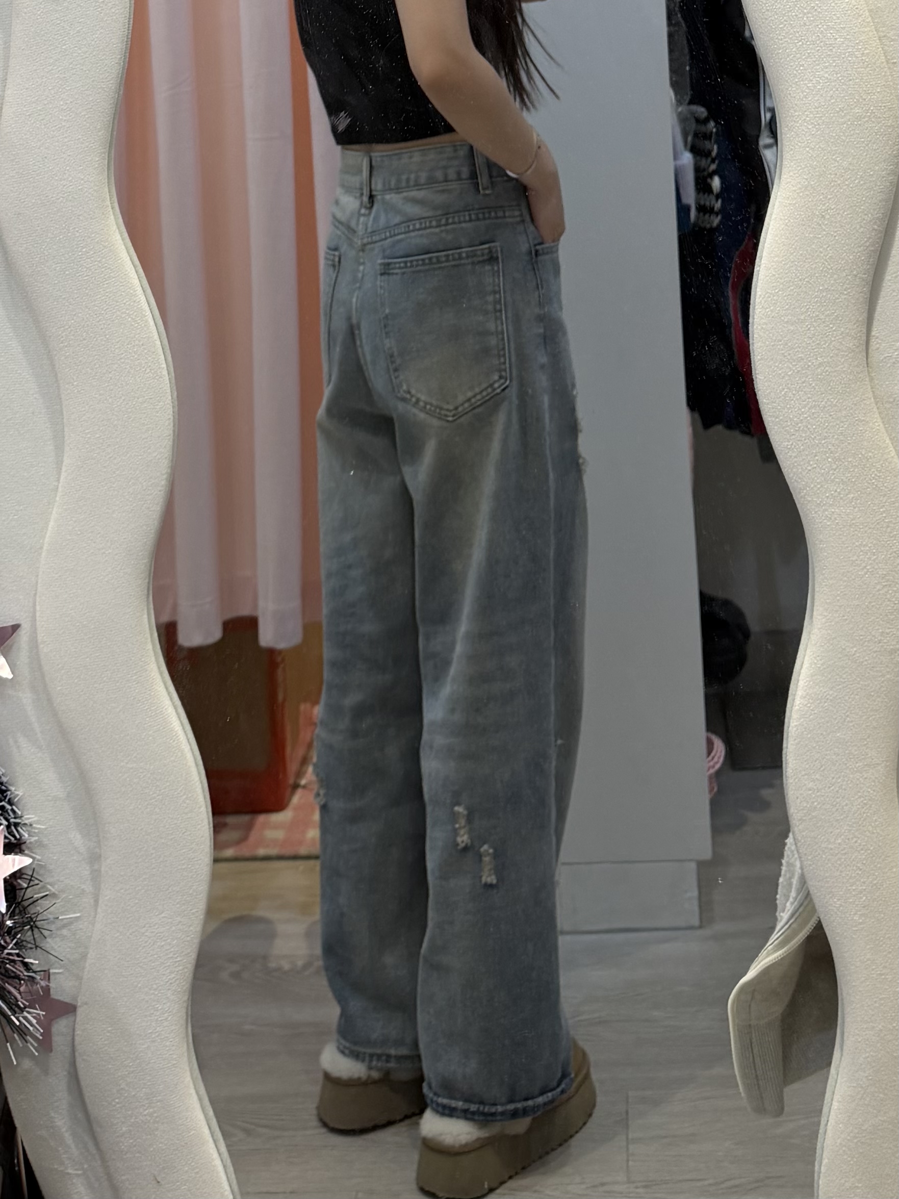 Bbk店主自留款寬鬆破洞直筒長褲