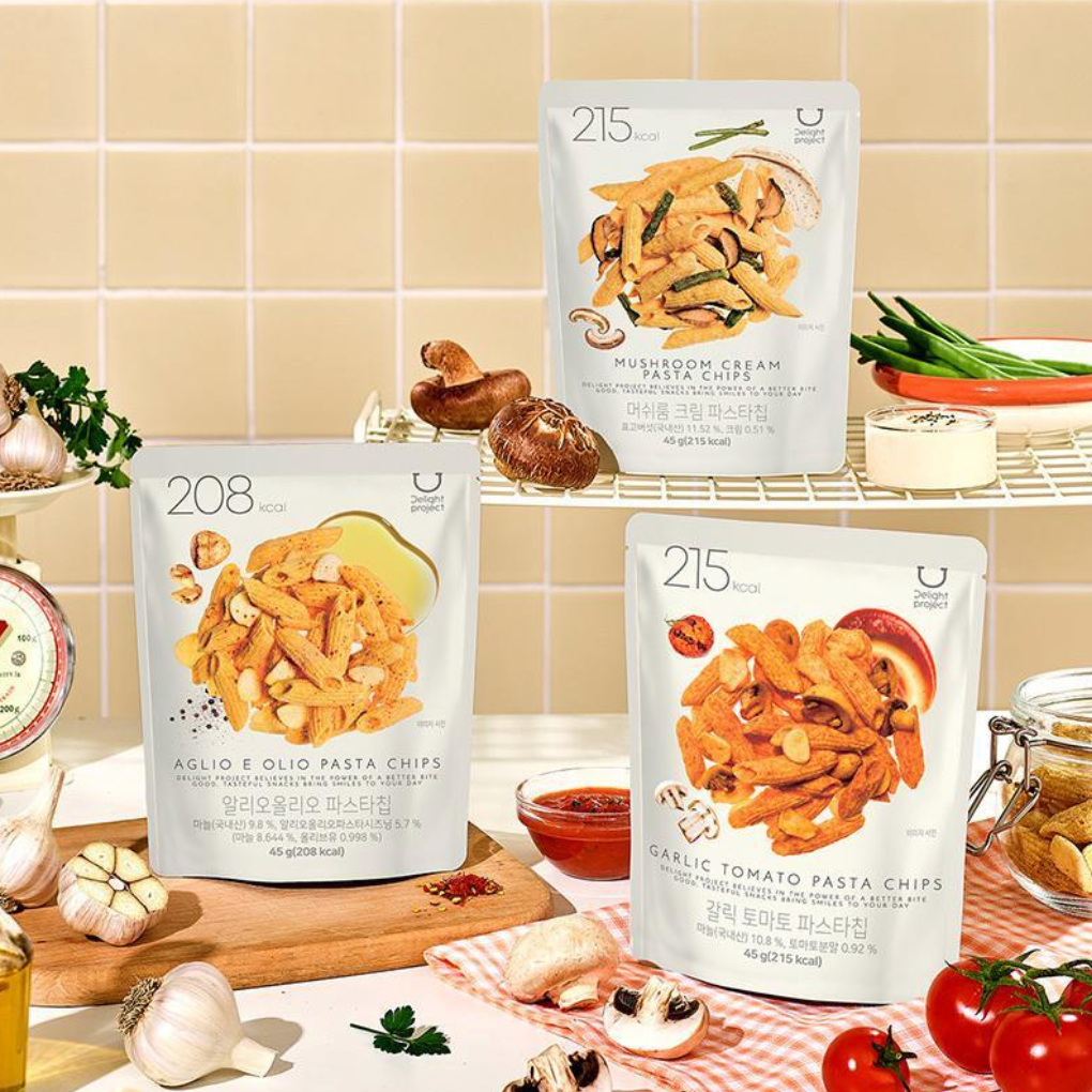 韓國 Delight Project Pasta Chips 低卡 脆脆 意粉薯片 3款任選｜香蒜番茄 / 蘑菇忌廉 / 蒜香橄欖油