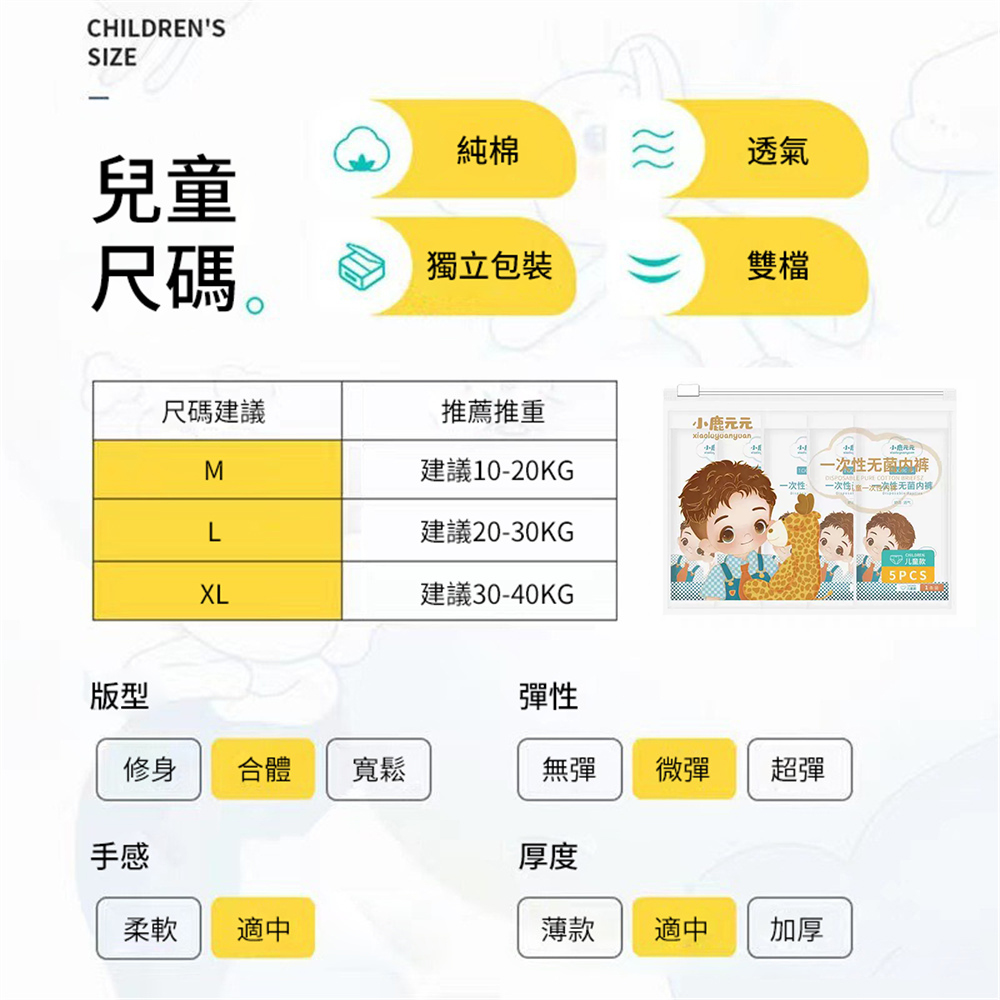 兒童一次性內褲 純棉即棄內褲 獨立包裝 無菌EO滅菌 兒童底褲 旅行 戶外 男款 M碼 [平行進口]   HK2704