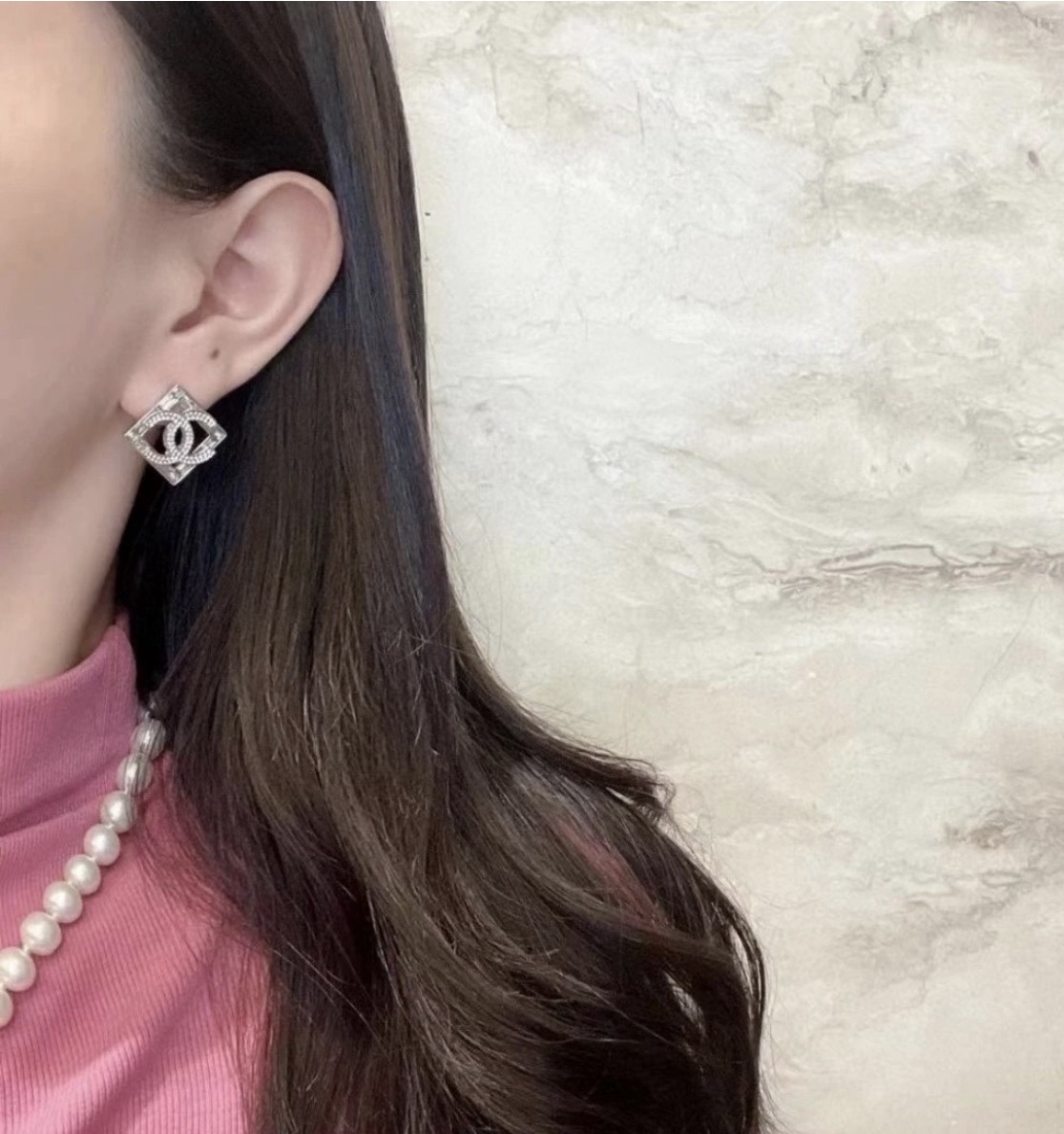 Chanel 大菱形水晶耳環