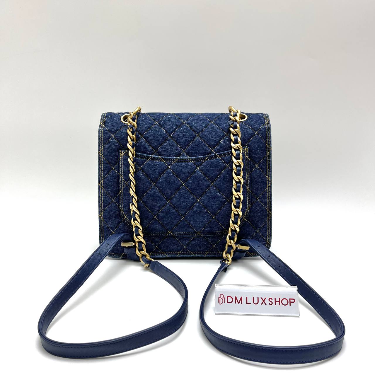 Chanel 23S Double You Blue Denim Backpack GHW (Microchip)