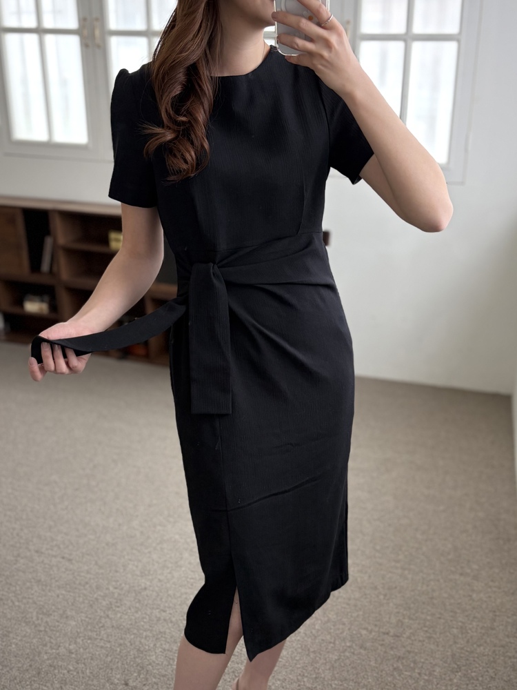 Elise Draped Slit Dress (Black)