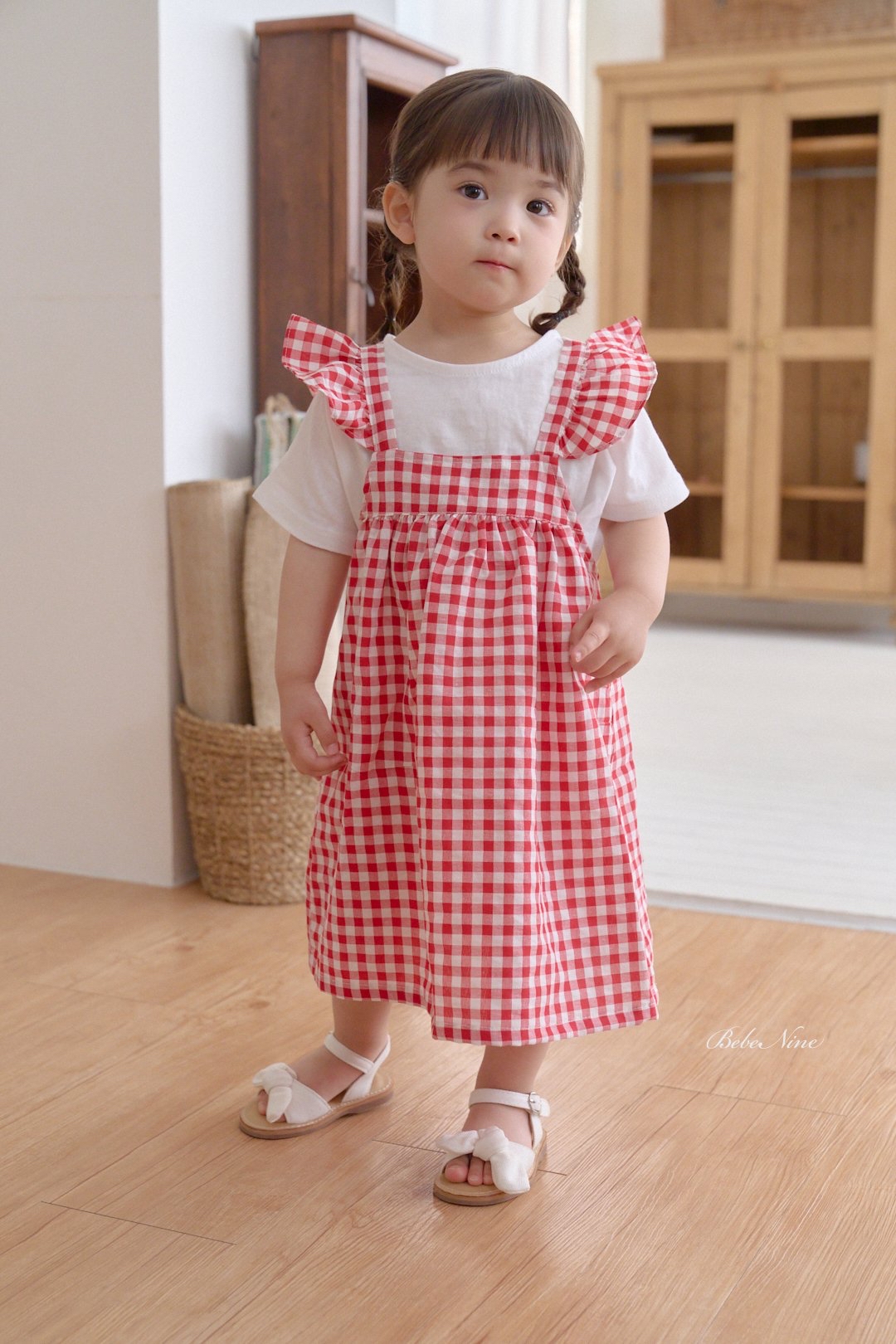 ☀️預訂 韓國直送☀️🇰🇷Bebenine兩色格紋荷葉邊純棉吊帶連身裙