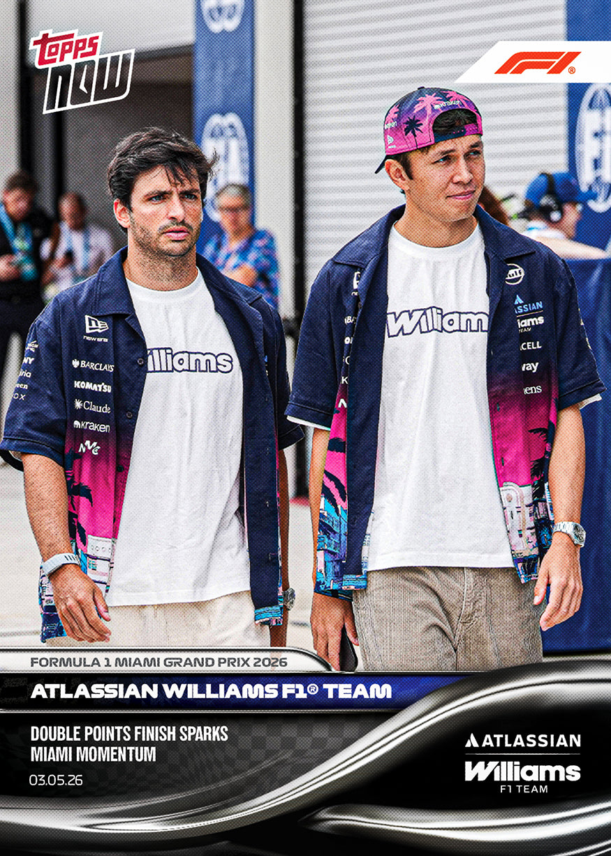 Atlassian Williams F1 Team - 2026 F1 Topps NOW® #28 Miami GP 雙車得分紀念卡｜PR 1,529