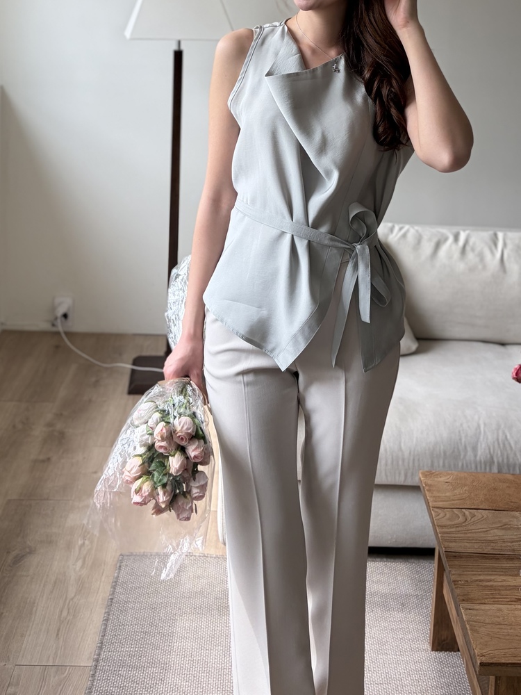 Camille Draped Wrap Blouse (Mint)