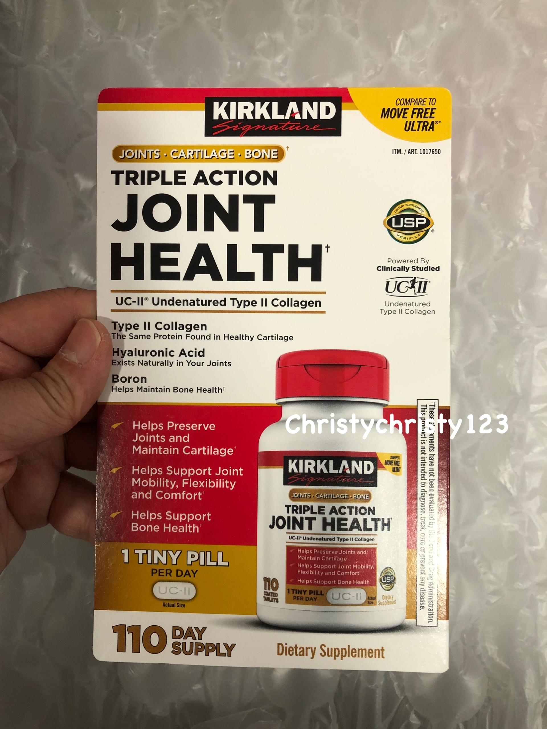 （新包裝 110粒) ~Kirkland 三倍關節配方- UC-II膠原蛋白+透明質酸 (Kirkland Triple Action Joint Health) 
