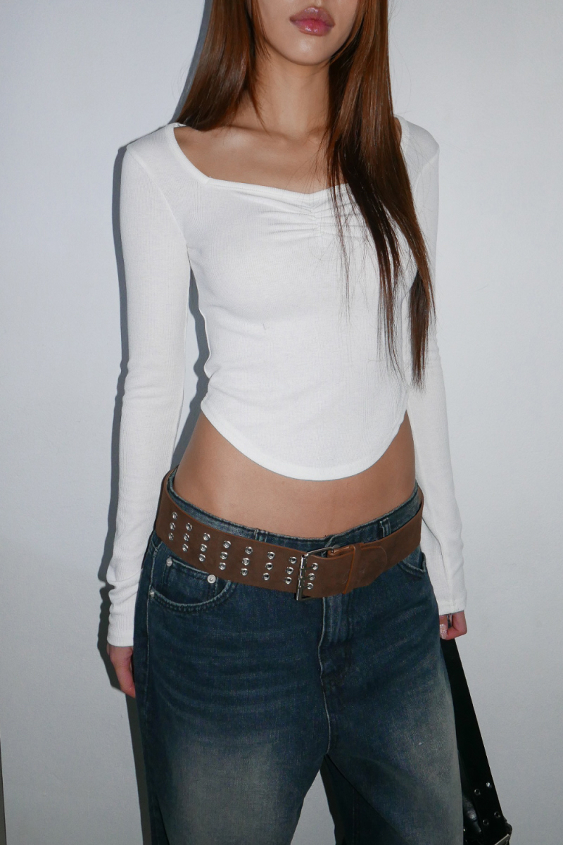 Square Neck Ruched Long Sleeve