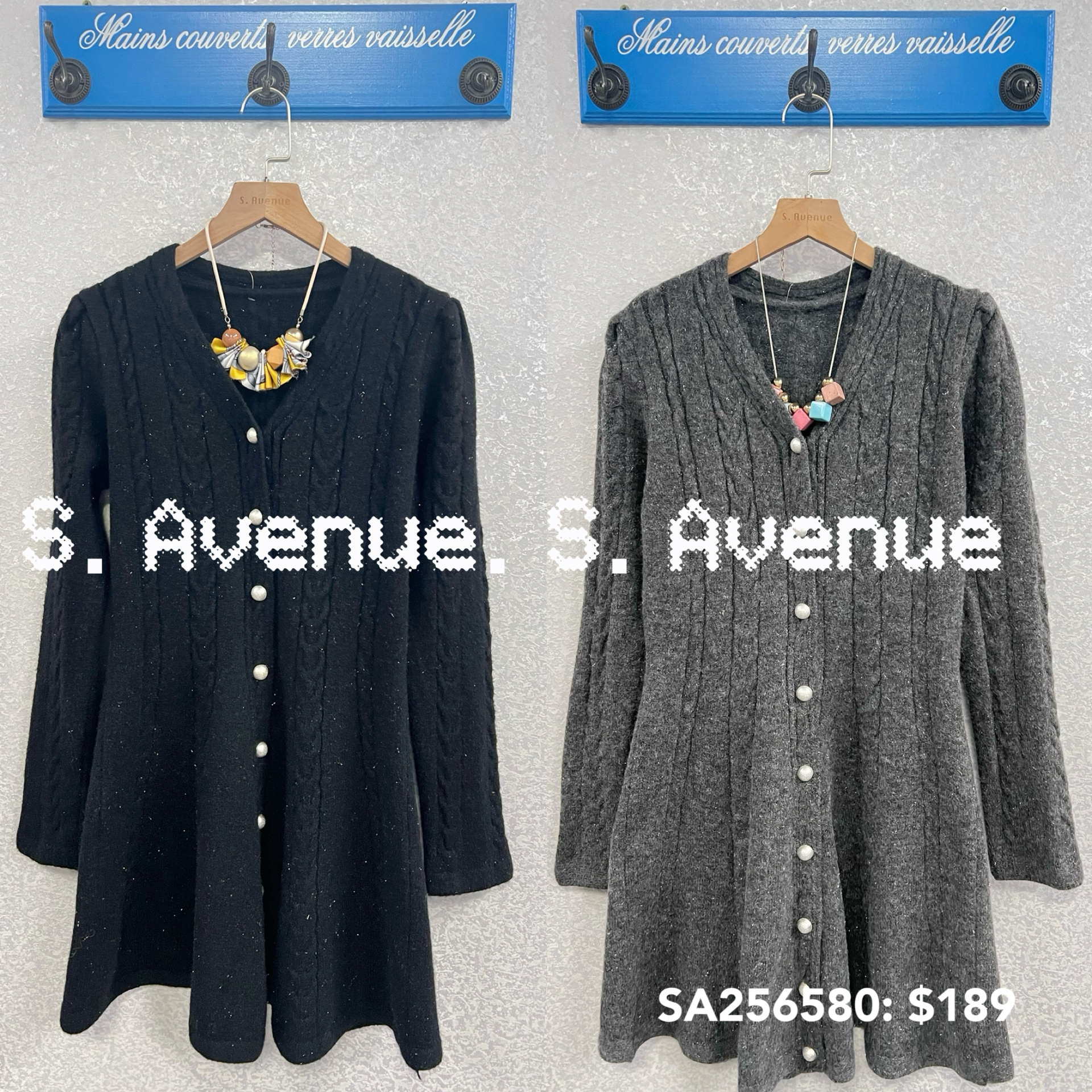 SA256580: 長袖V領有鈕織織花魚尾op