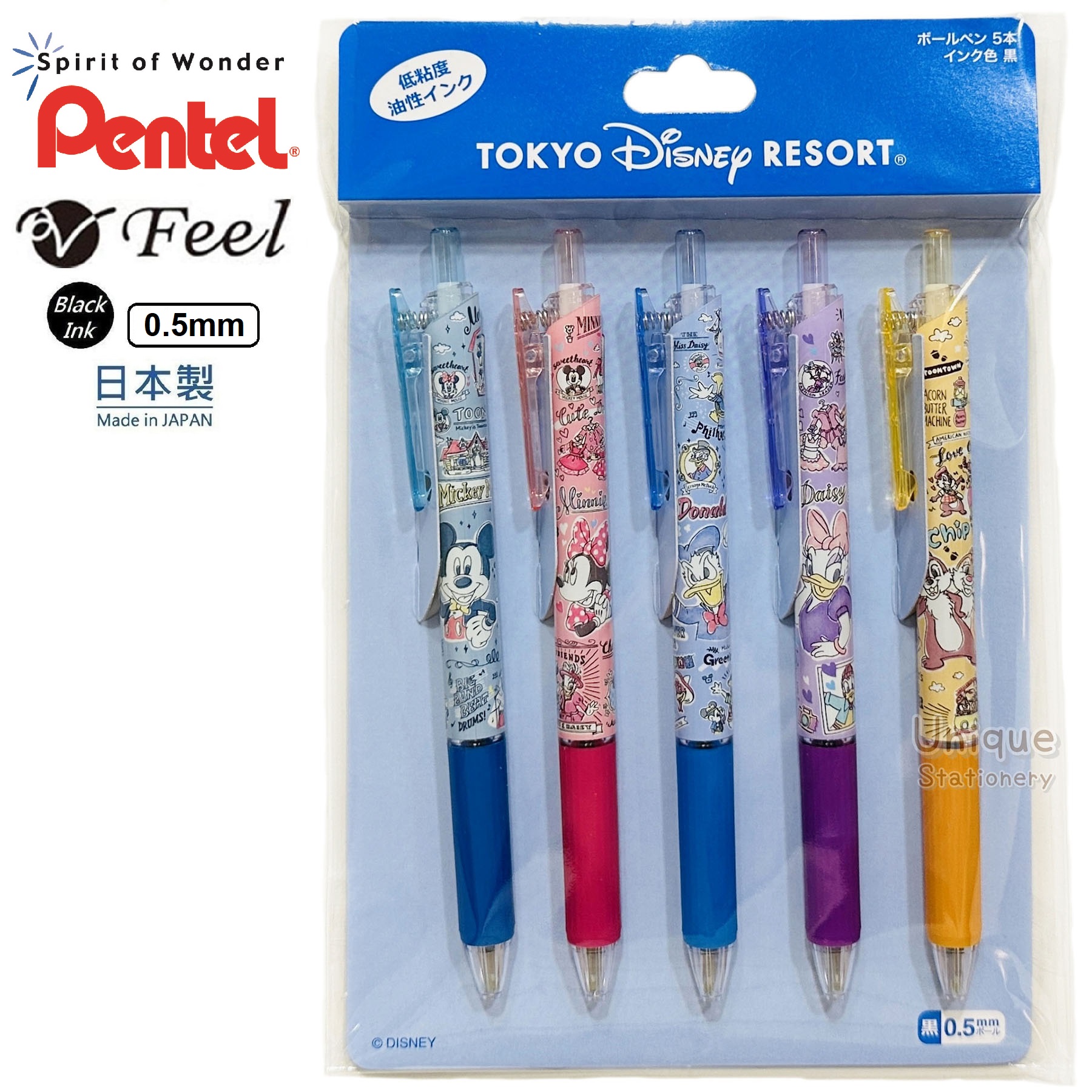 現貨｜【日本 Disney Store 限定】一套5枝 Mickey & Friends 米奇與朋友 日本製 Pentel Vicuna Feel 0.5mm 黑色 原子筆 053441