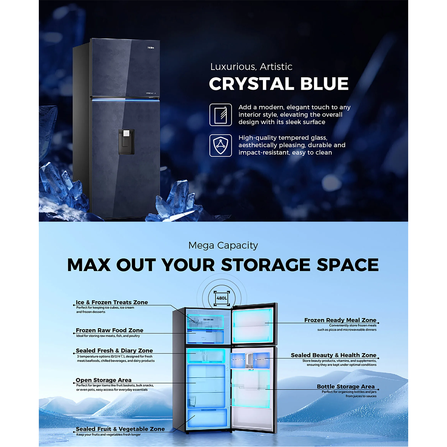 Haier 540L Twin Inverter Glass Door Fridge Gold (HRF-IT540AG)