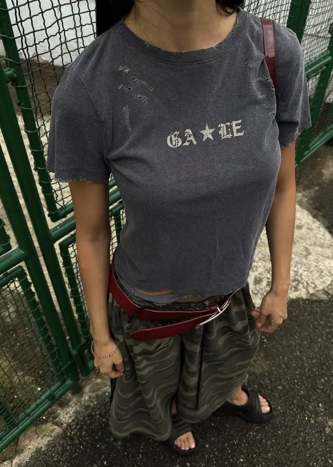 Gothic Star Distressed Crop Top