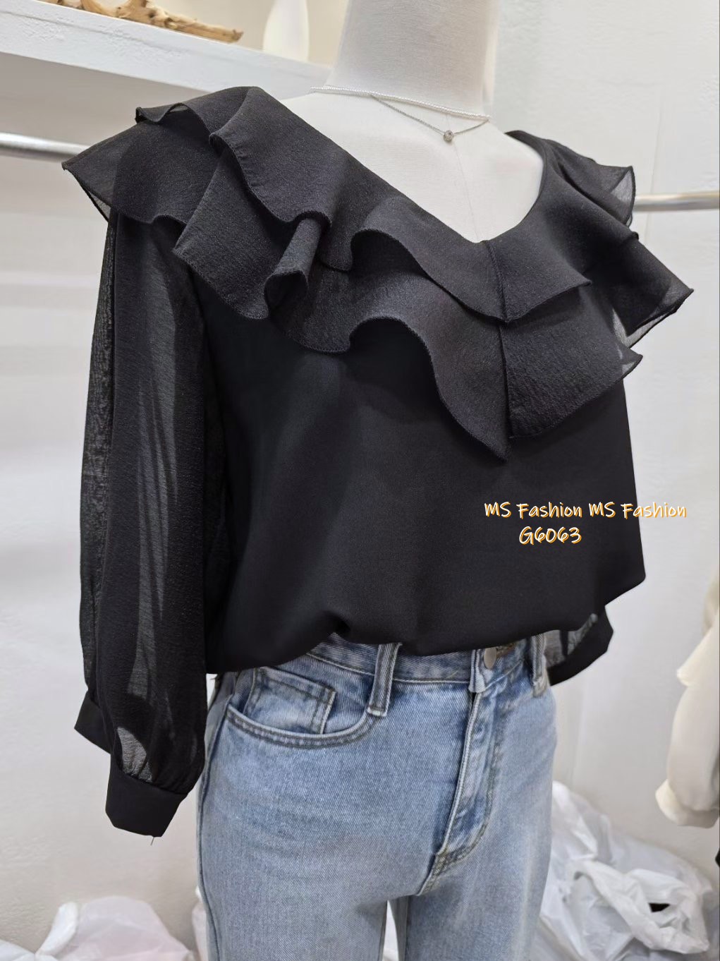G6063 韓國🇰🇷靚料雙層ruffle top