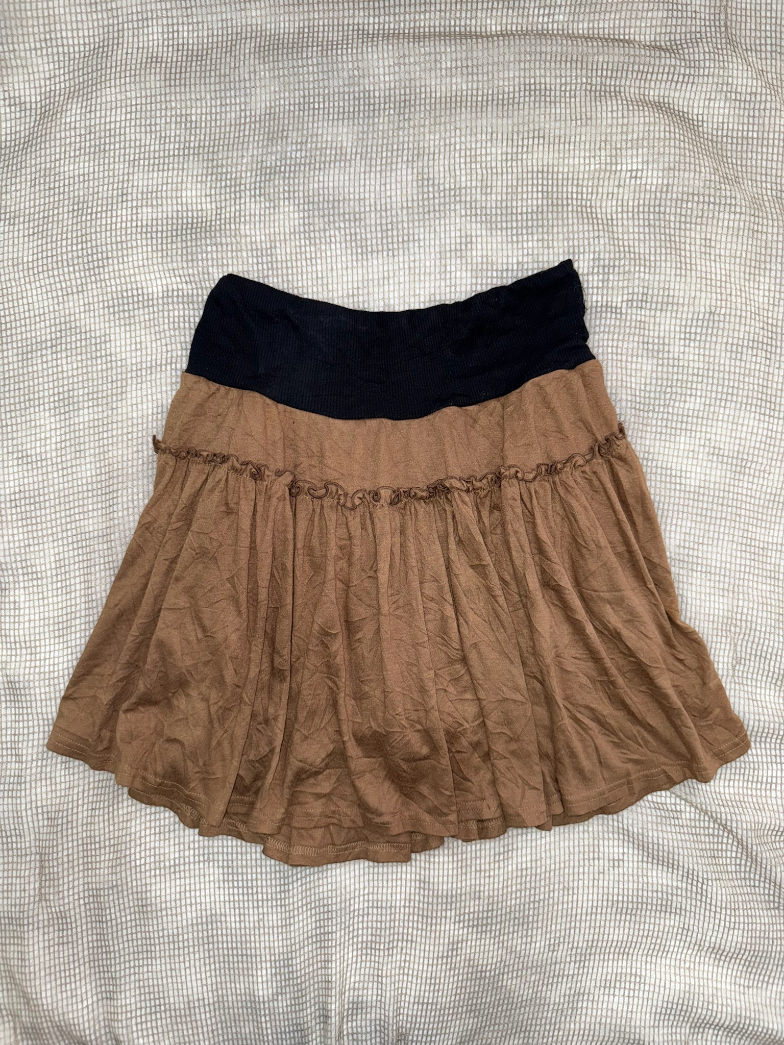 Mocha Brown Grunge Flared Ruffle Skirt 