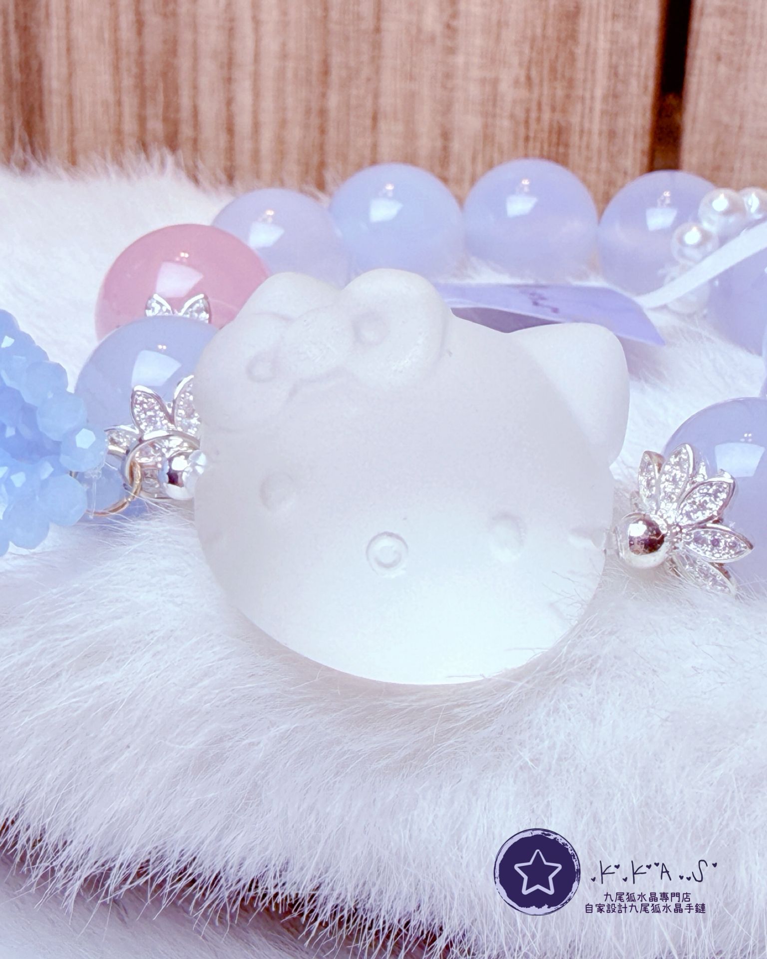 K00238 白水晶 貓頭 自家設計手鏈
