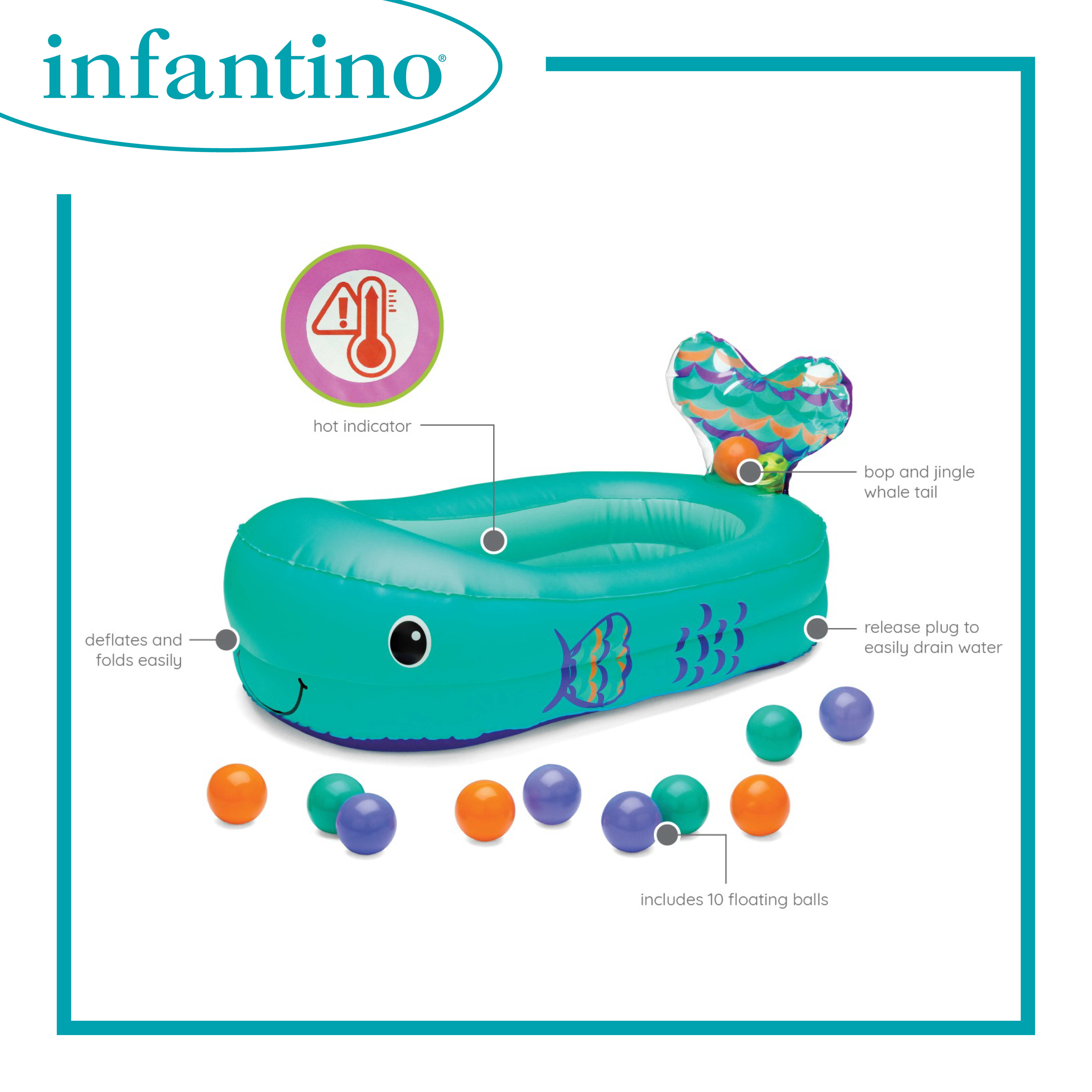 吹氣浴盤連波波池 小鯨魚 (溫度感測)　Whale Bubble Bath Inflatable Bath Tub (with Temperature Sensor)