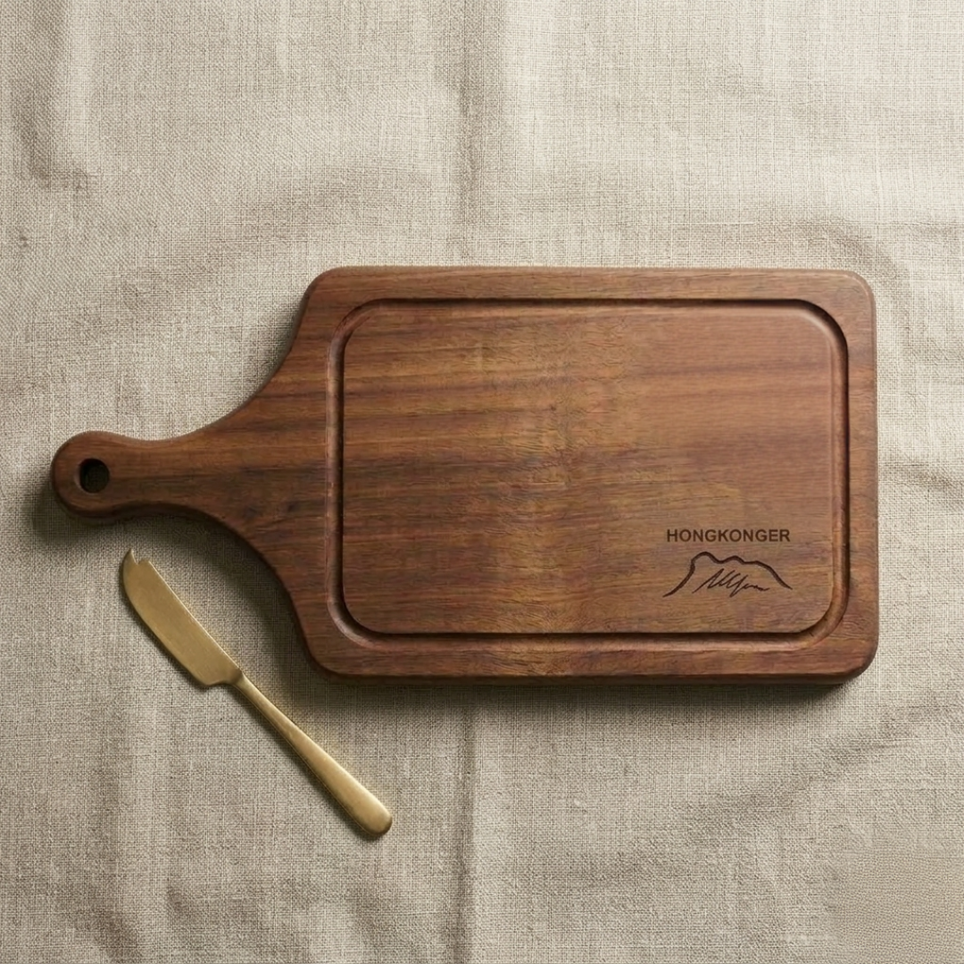 【免費刻字】HONGKONGER 獅子山原木手柄擺盤 / 實木砧板 (連防漏汁坑槽)