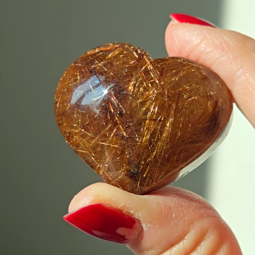 Golden flower rutiles in smoky quartz heart - RT687