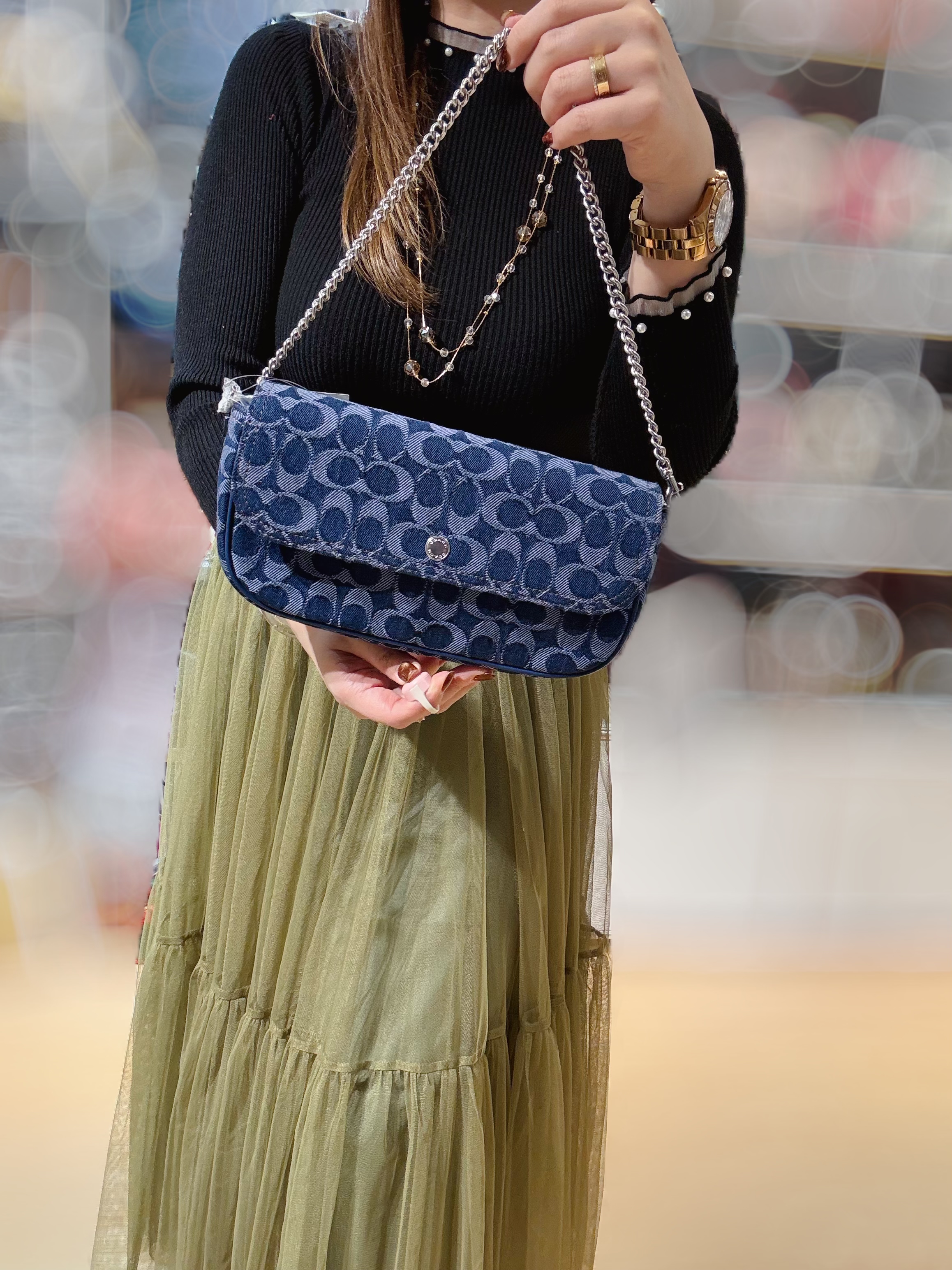 Coach Brook flap chain bag denim/m