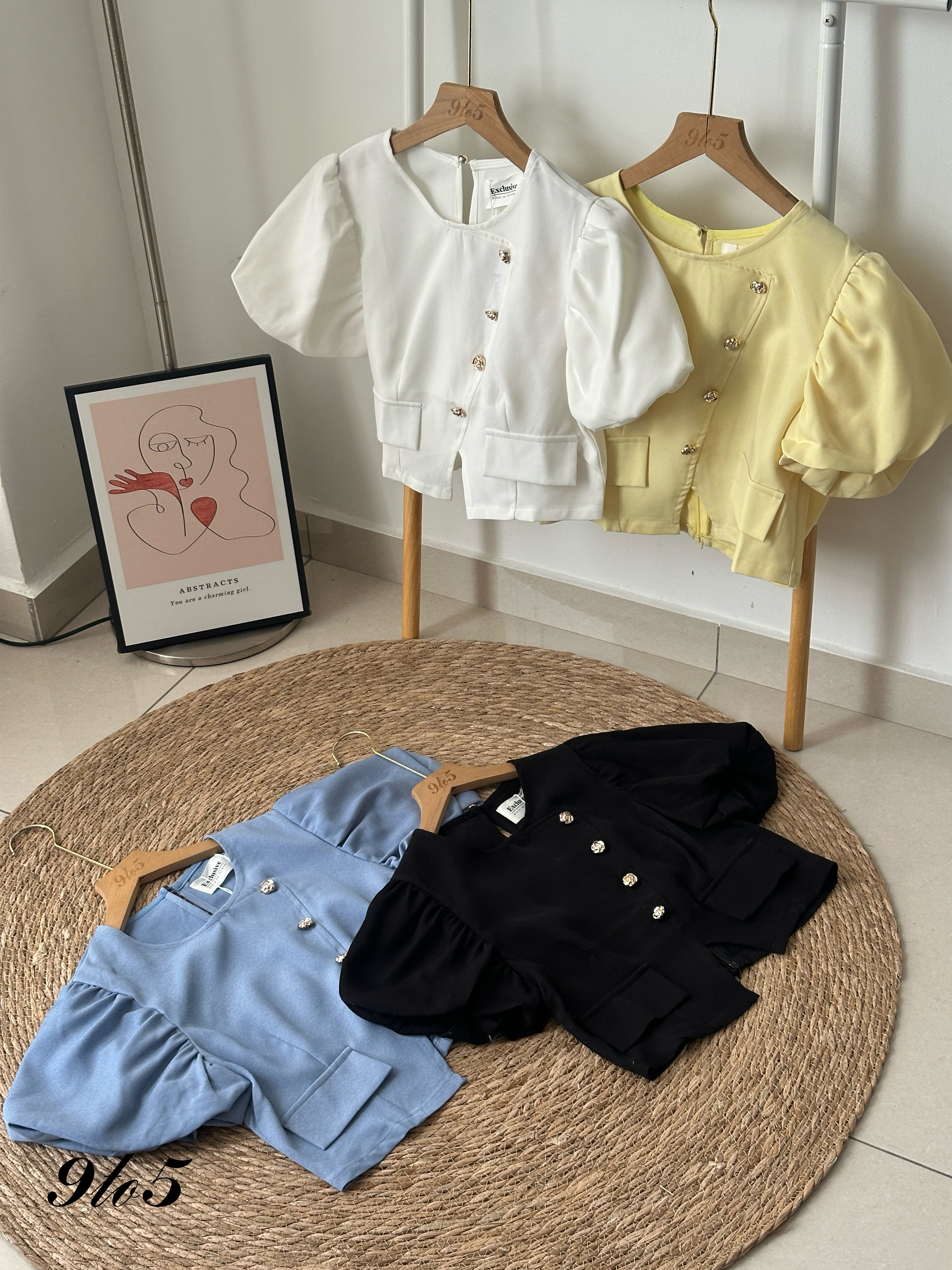 T4043 Puff Sleeve Crop Top - 4 Colors 