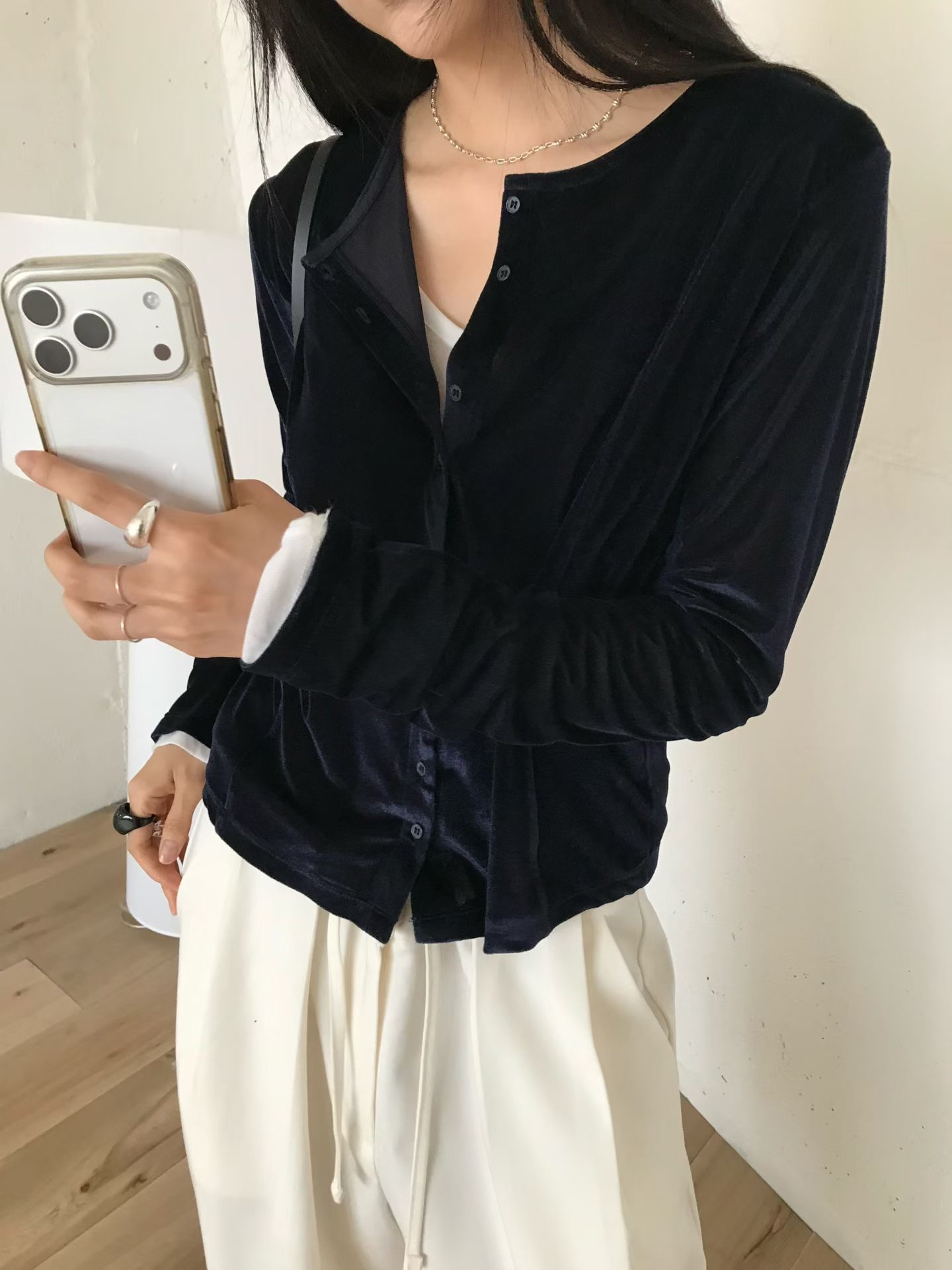 221594 薄絲絨開鈕外套