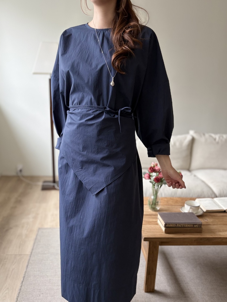 Wrap-Accent Dress (Navy)
