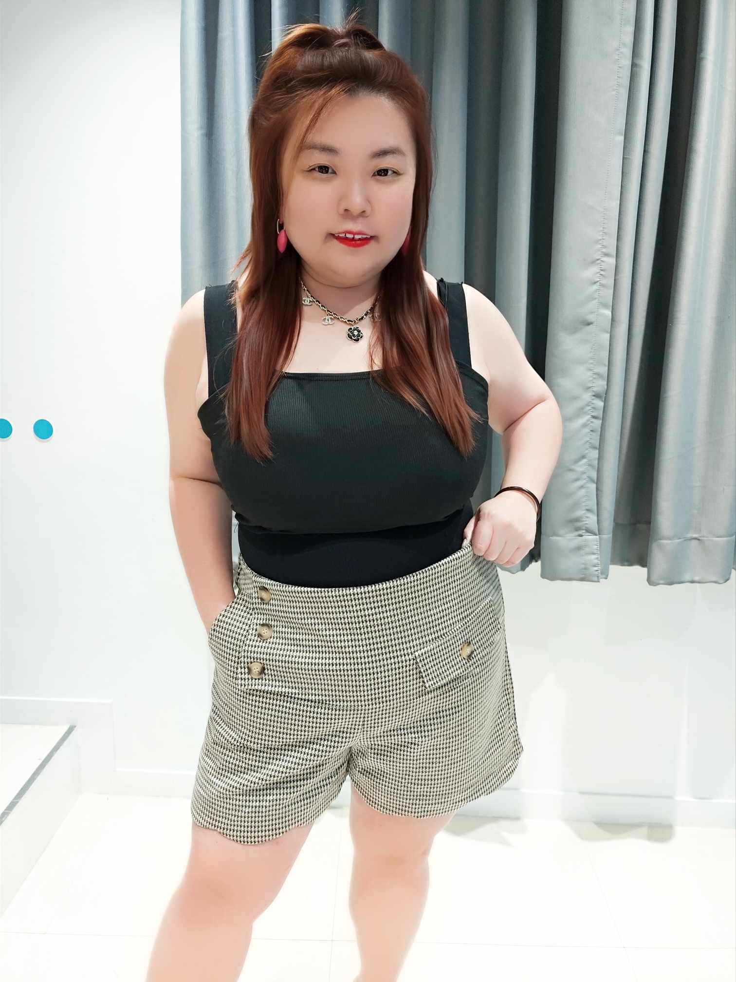 ENF02 E321611 千鸟格设计款裤头短裤