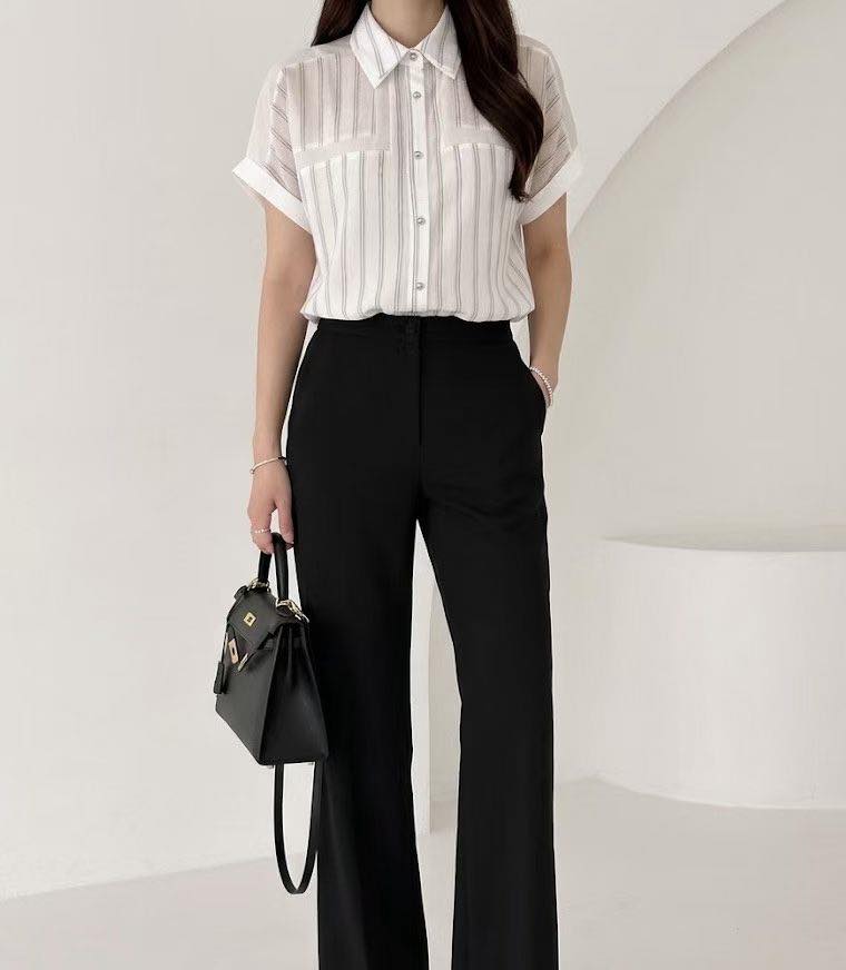 法式復古條紋短袖恤衫 