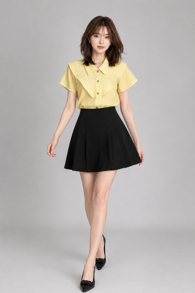 580271 Avery Pleated A-Line Mini Skirt