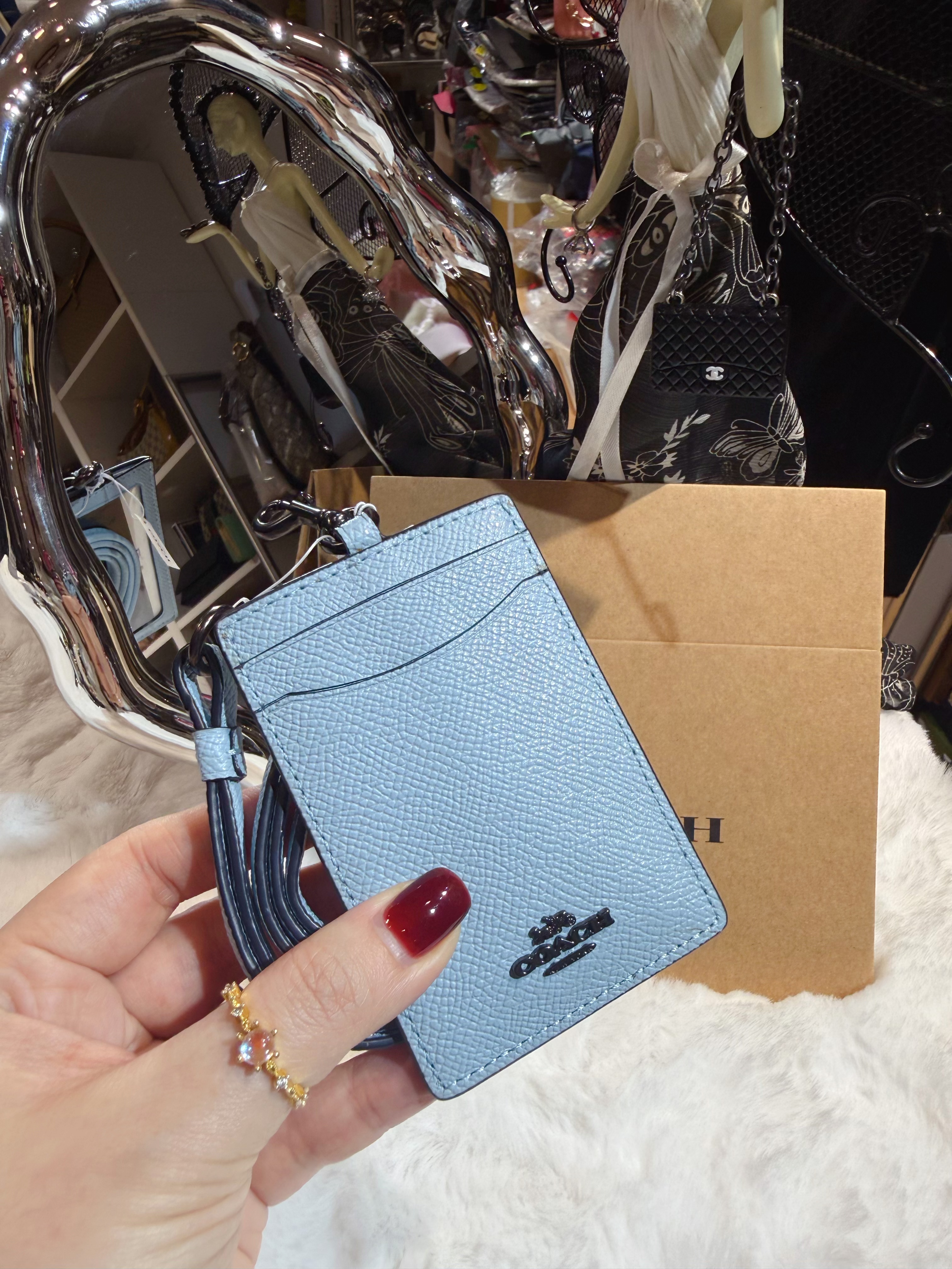 Coach lanyard card case sf/blue