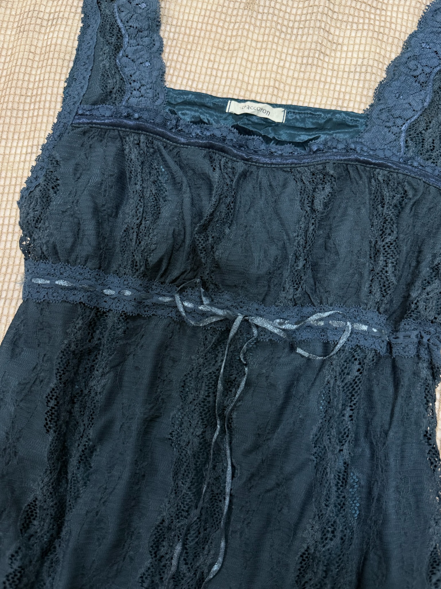 Vintage Teal Blue Sleeveless Lace Trim Tunic Top
