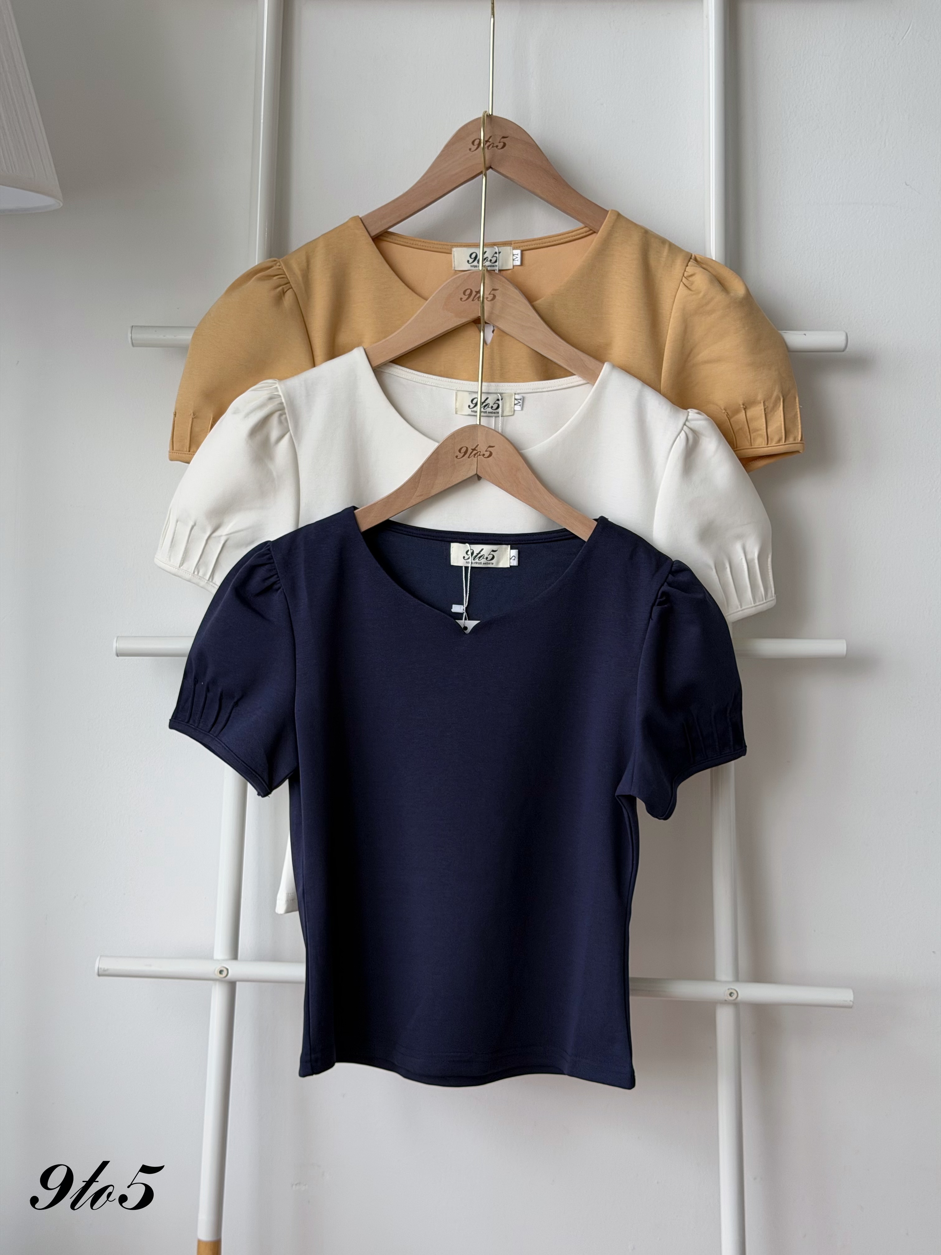 T4540 Sweetheart Collar Puff Sleeve Top - 3 Colors 