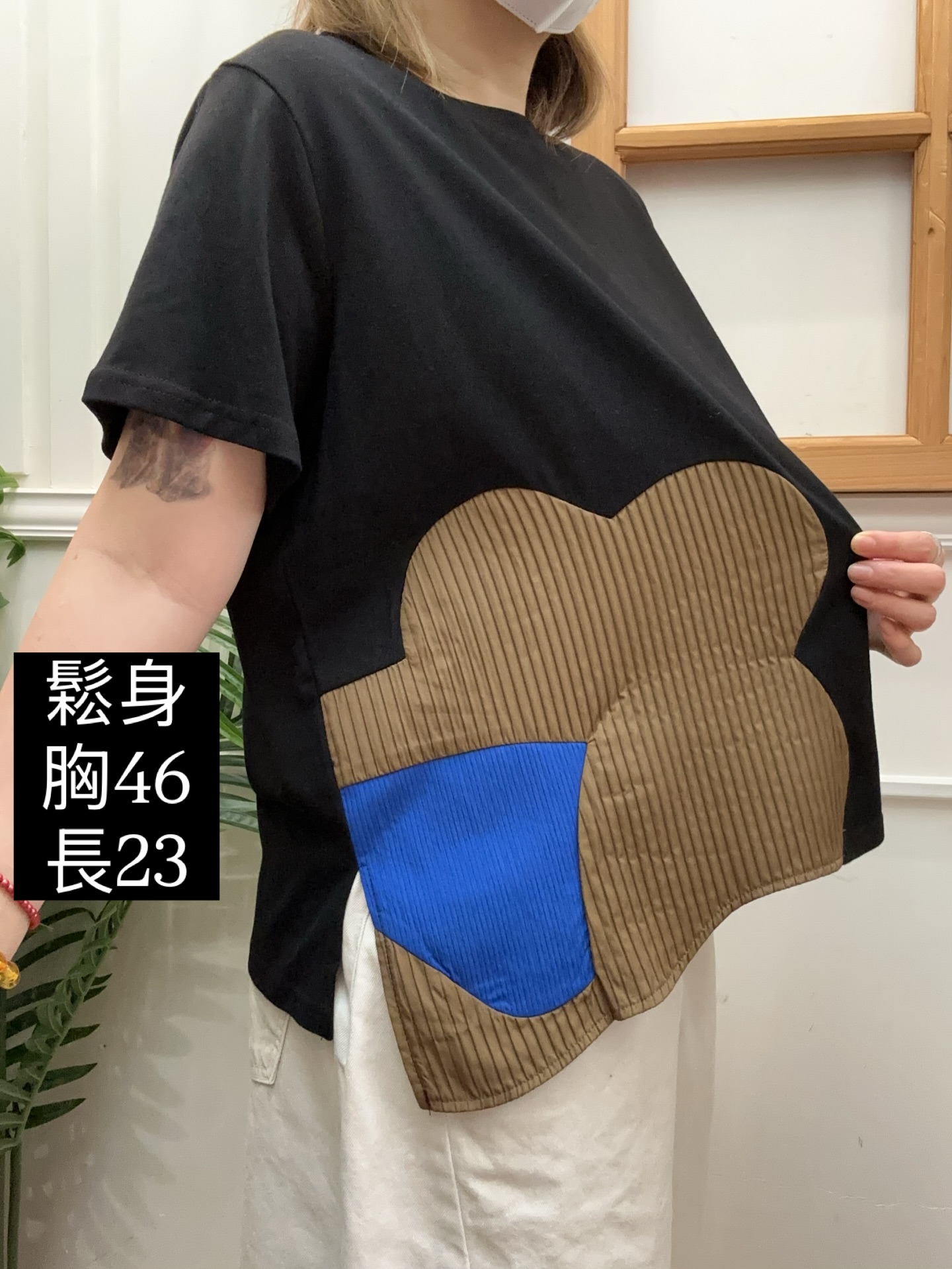 韓國製造斜腳花花寬鬆T恤