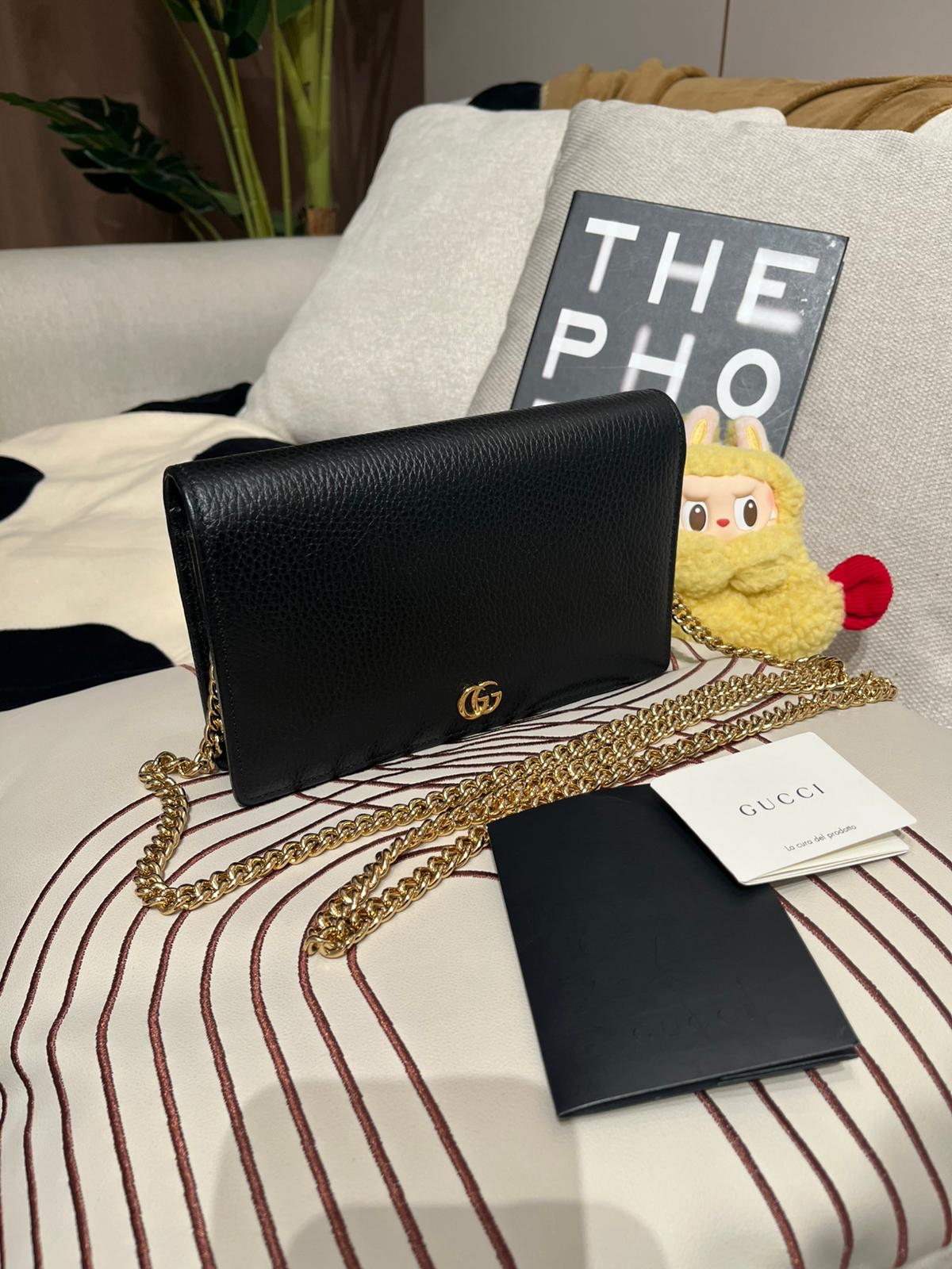 Gucci wallet on chain calfskin 黑色牛皮金鏈 100%Authentic,98%new ✅收據✅dust bag ✅BOX
