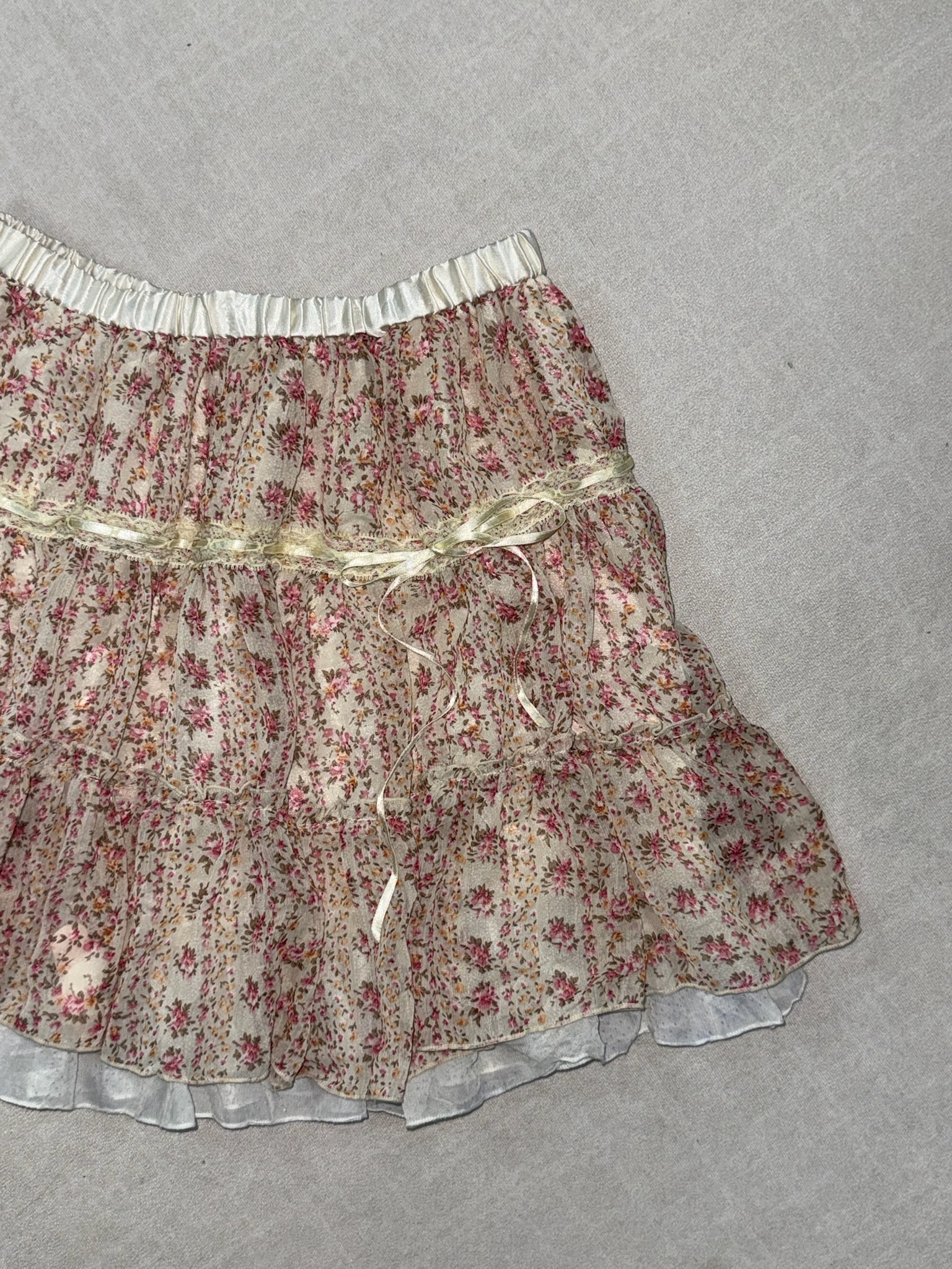 Girly Pink Floral Tiered Mini Skirt