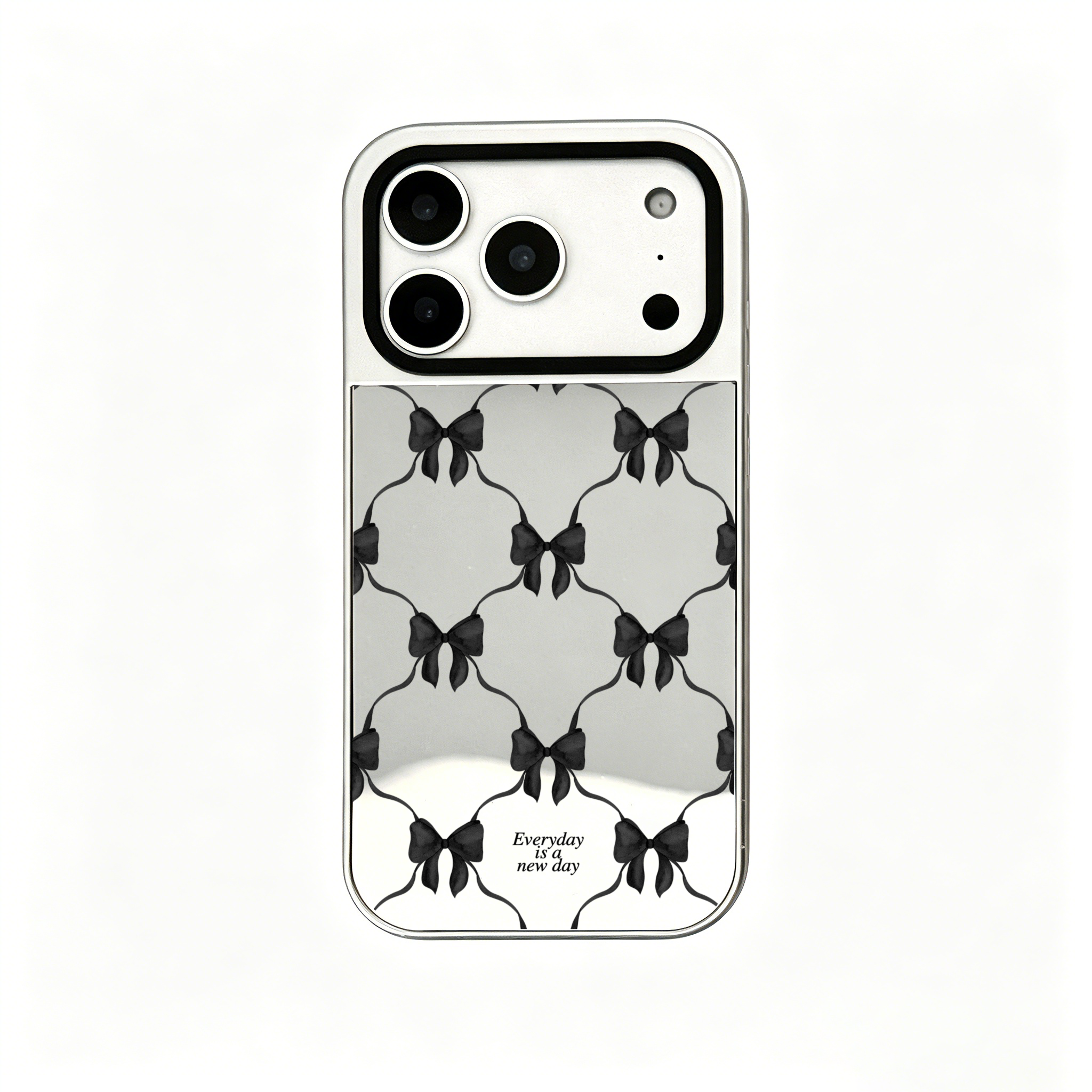 【Darling Dusk Ribbon Bows #BLACK】銀框鏡面面MagSafe iPhone Case＋MagSafe卡套