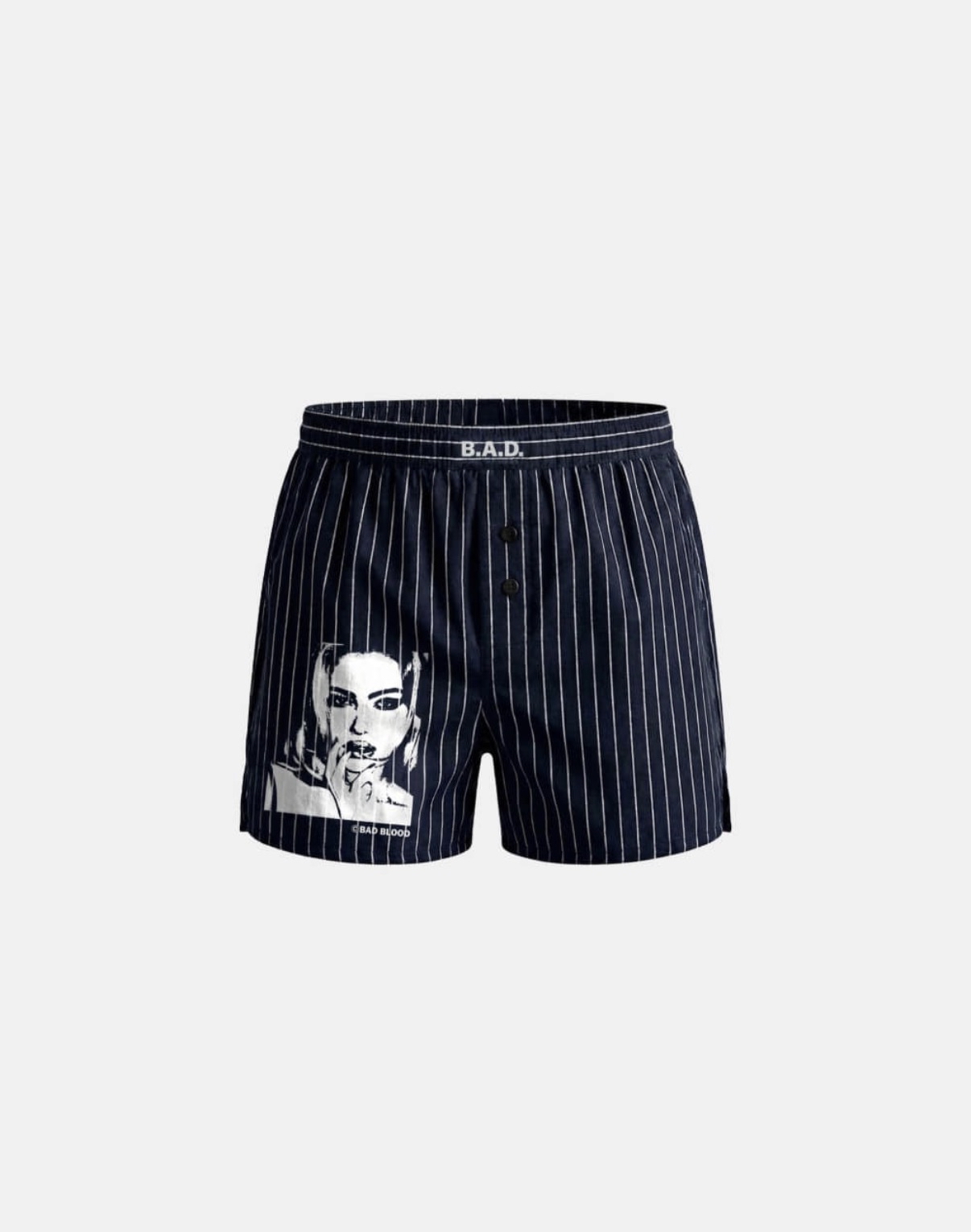 BADBLOOD [w-pnt26-001] Button Fly Boxer Shorts - Navy Stripe