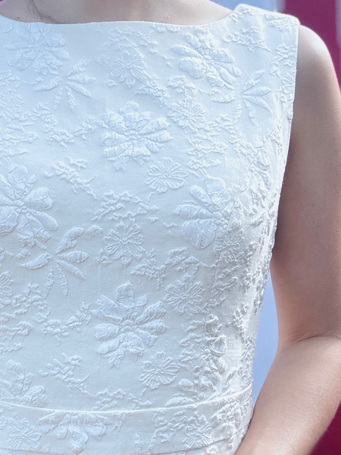 1960s Inspired Envelop-Back Cream X White Floral Jacquard Dress (FM241)