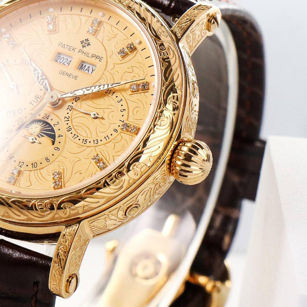 【铁划银钩 苍劲有力】高颜值新品 古朴。复古。精湛的工艺！ 年度最佳典藏之作——百达翡丽古典超级复杂多功能 万年历功能腕表 团队历时两年多精心设计，不计成本，敢为人先，力求完美，克服重重难关，突破多层技术瓶颈，机芯型号为CH 29-535 升级版，质量稳定！【表带】经典意大利小牛皮表带，纹路清晰，质感好。搭配圈市面最顶级的百达翡丽灯笼表扣，通用原装无压力。 优雅的Calatrava雕花表壳极具个性，42毫米的表径适配大众男性手寸，与专柜一致，非常商务可亦休闲。