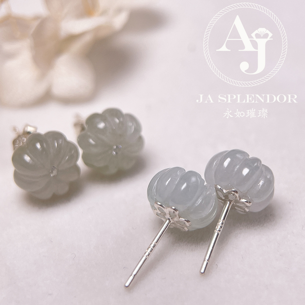 FBG26-H05 天然翡翠A玉 冰花綻放純銀耳釘