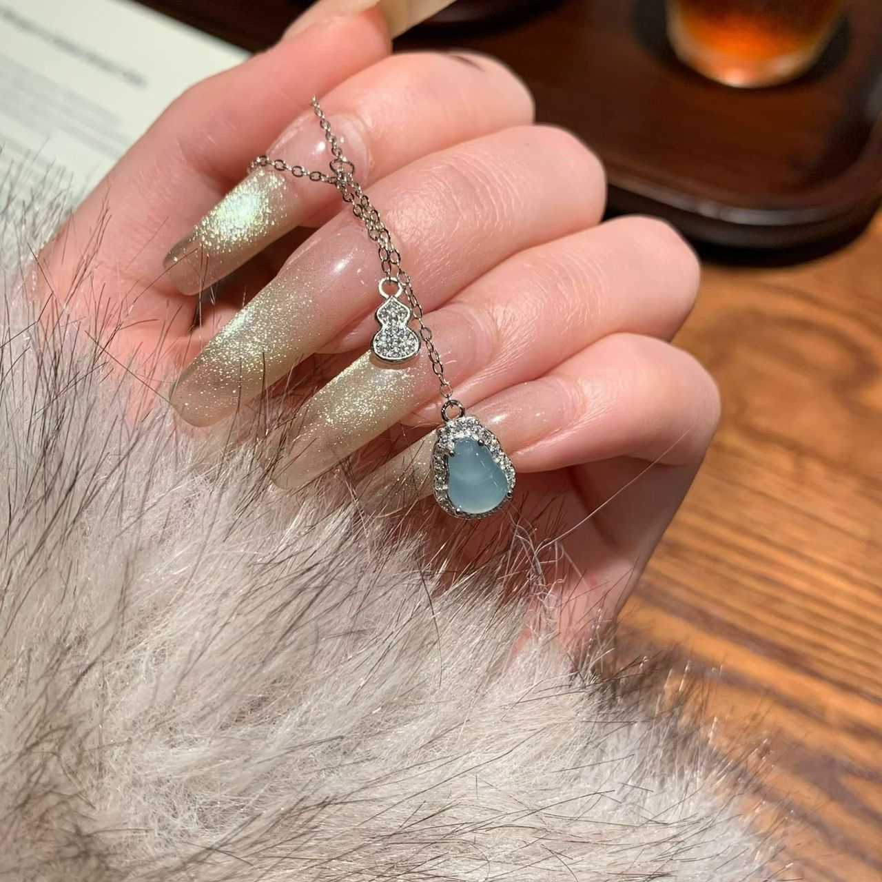 翡翠双葫芦设计款项链 