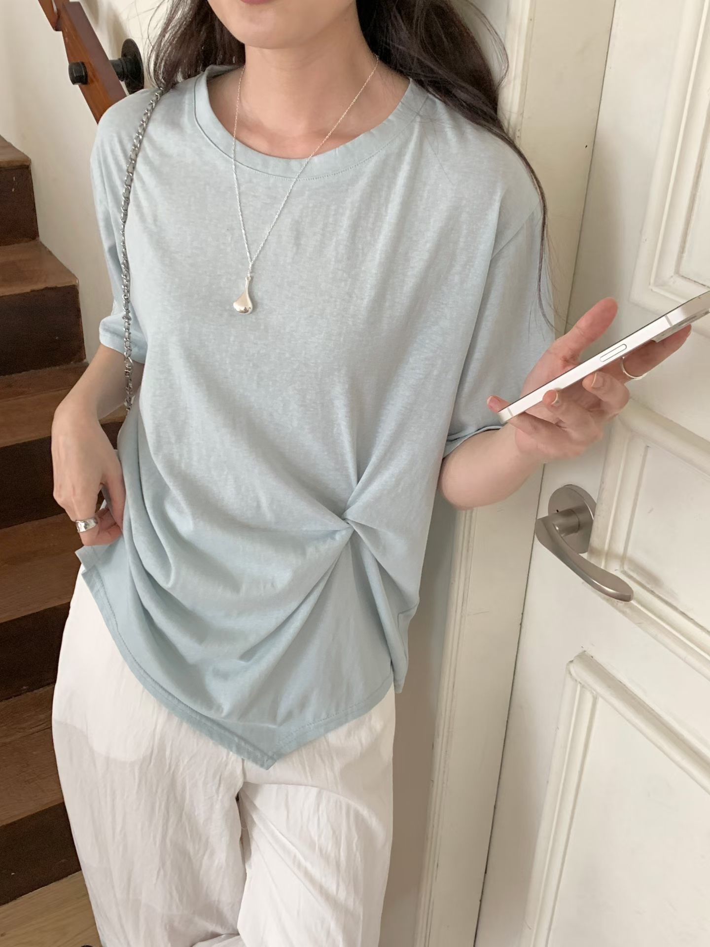 CT11 側收腰扭結棉質短袖