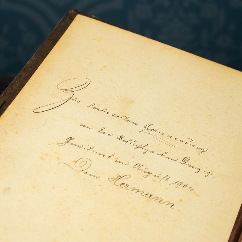 Rare Antique Signed 1904 Brown Leather Cover with Bird Embellishment Photo Album Book (MX014)