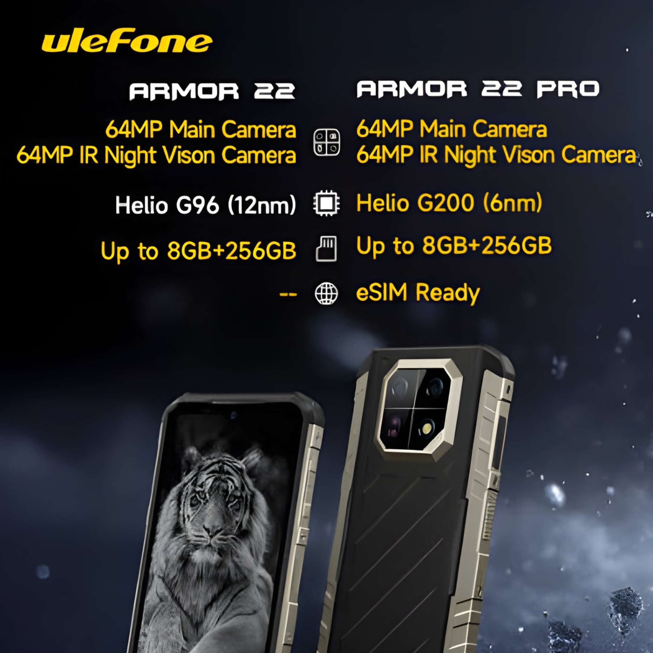 Ulefone Armor 22 Pro | 歐樂風 Armor 22 Pro | 4G | 三防手機 | 8+128/256Gb | 夜視鏡 | 3咭槽 | eSIM | NFC